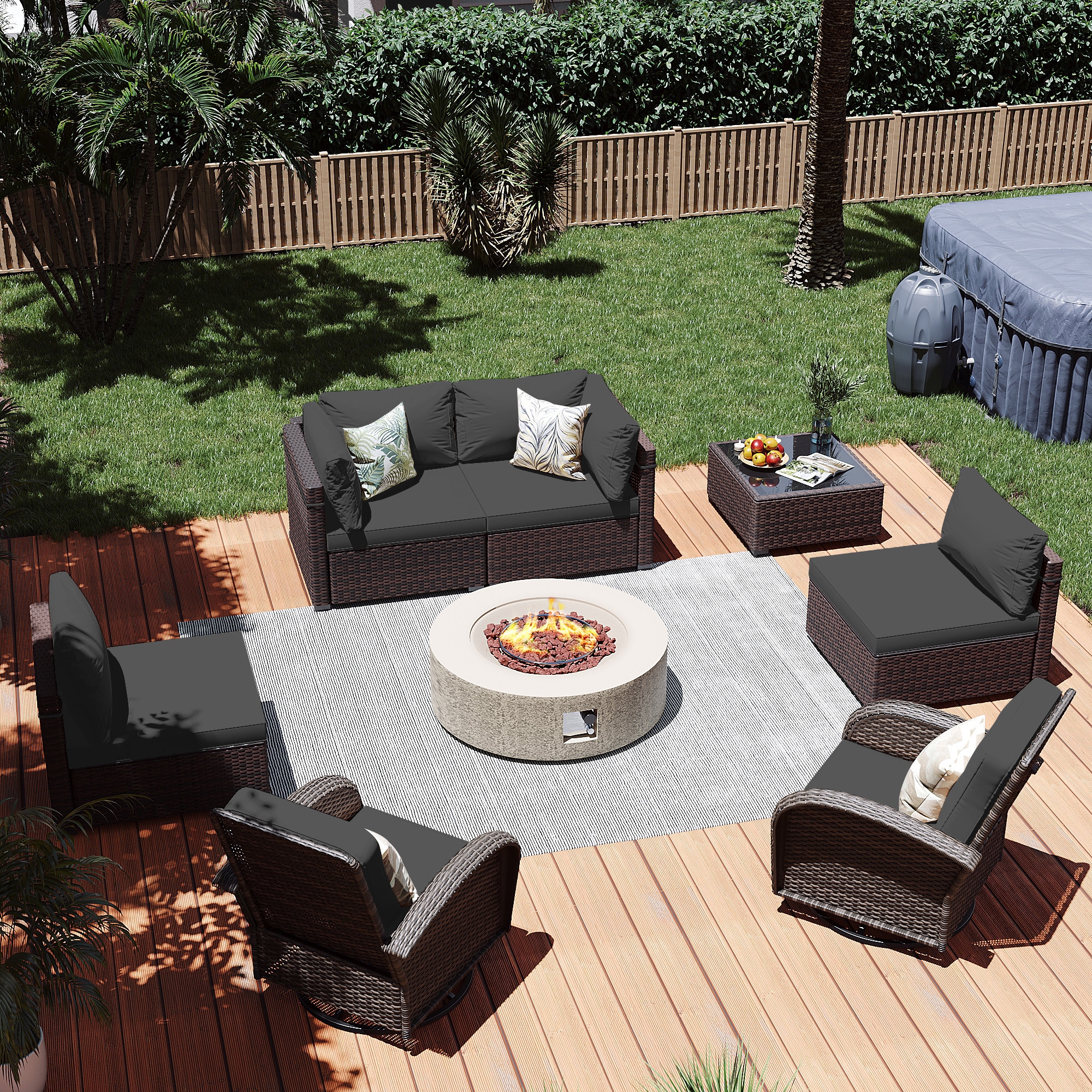 Patio Watcher LS-RT5Y11-42QQBE-B3 8 -Piece Rattan Patio Conversation Set with Dark Gray Cushions