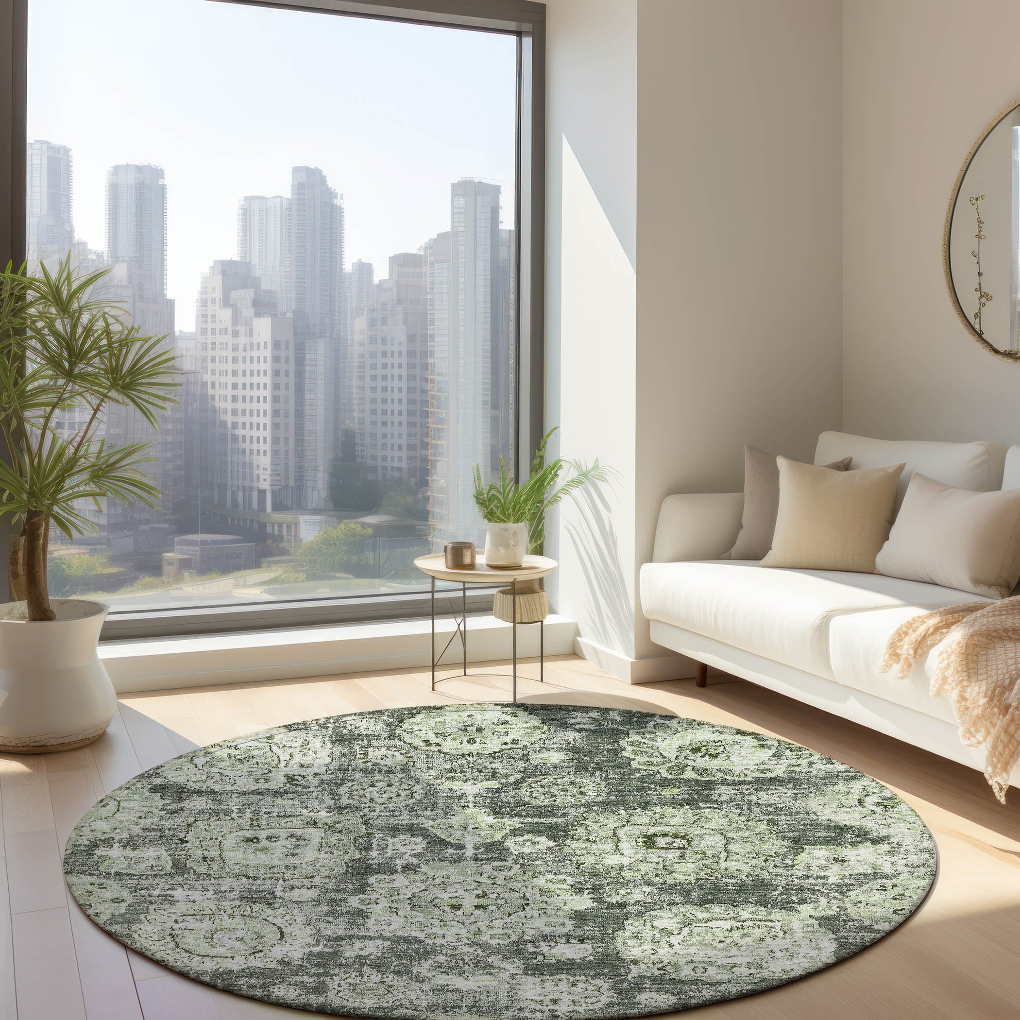 Addison Rugs ACN634AL8RO Chantille ACN634AL 8 x 8 (ft) Polyester Aloe Round Indoor/Outdoor Geometric Machine washable Area rug