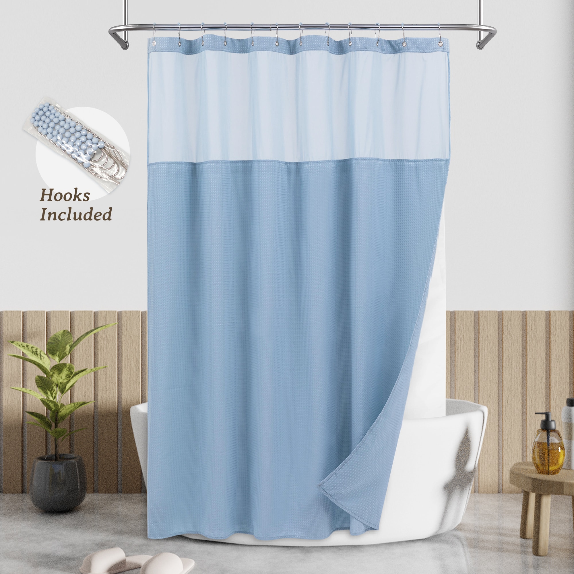 Awesome Home Hooks Included 71-in W x 84-in L Blue Fog Dobby Waffle Polyester Shower Curtain with Snap-in Liner