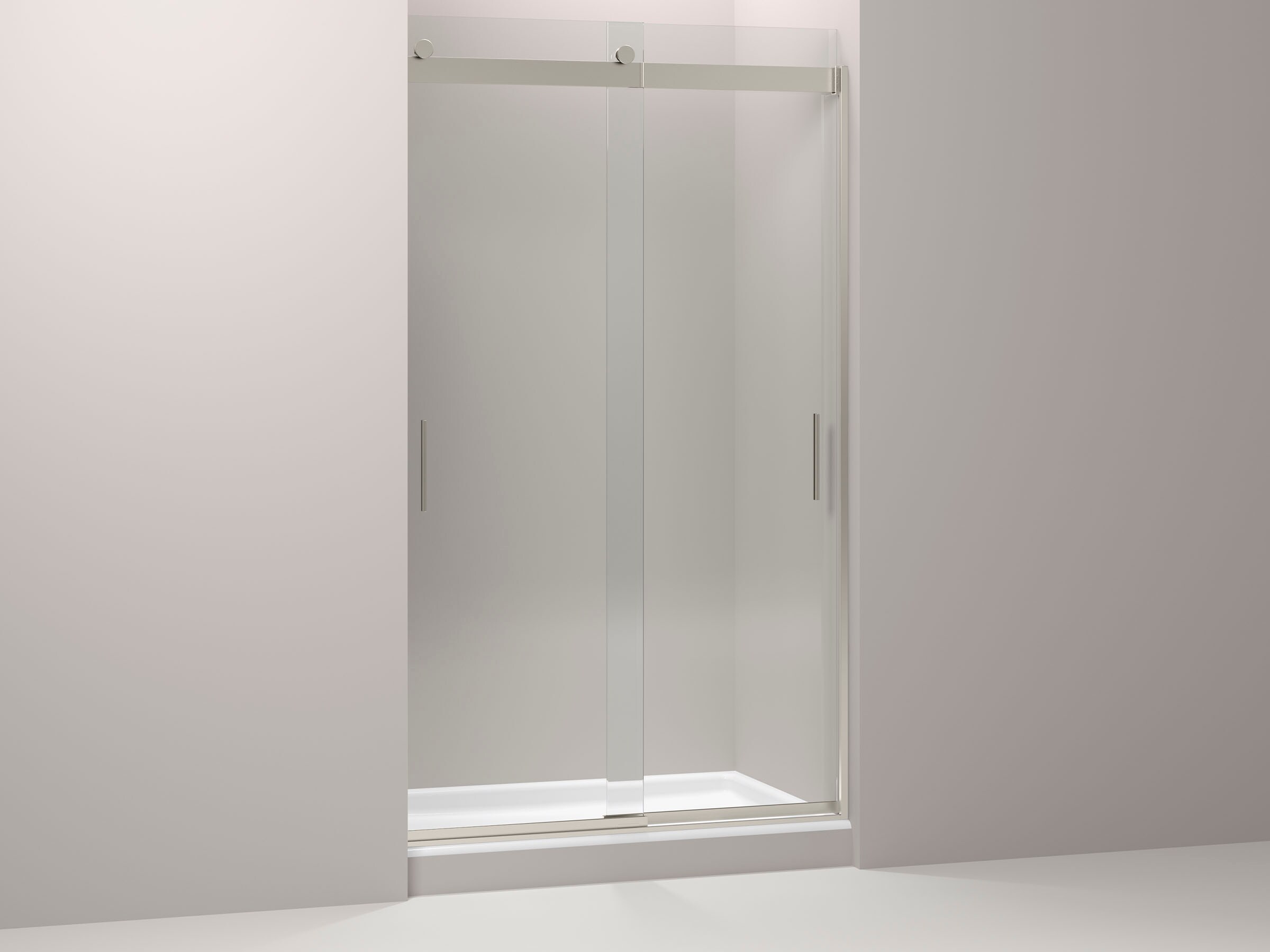 KOHLER 706011-L-NX Levity Brushed Nickel 44-in to 48-in x 82-in Frameless Sliding Soft Close Shower Door