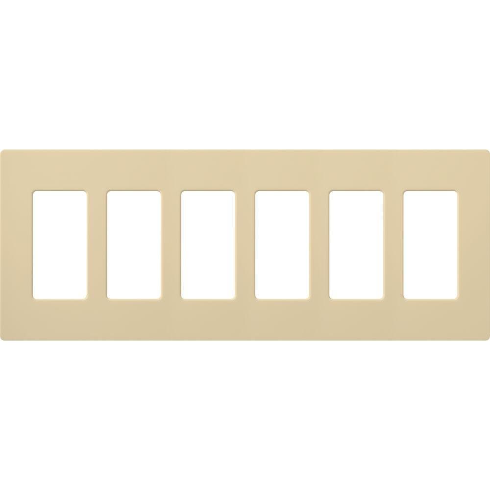 Lutron CW-6-IV Claro 6 -Gang Standard Size Ivory Plastic Indoor Screwless Decorator Wall Plate