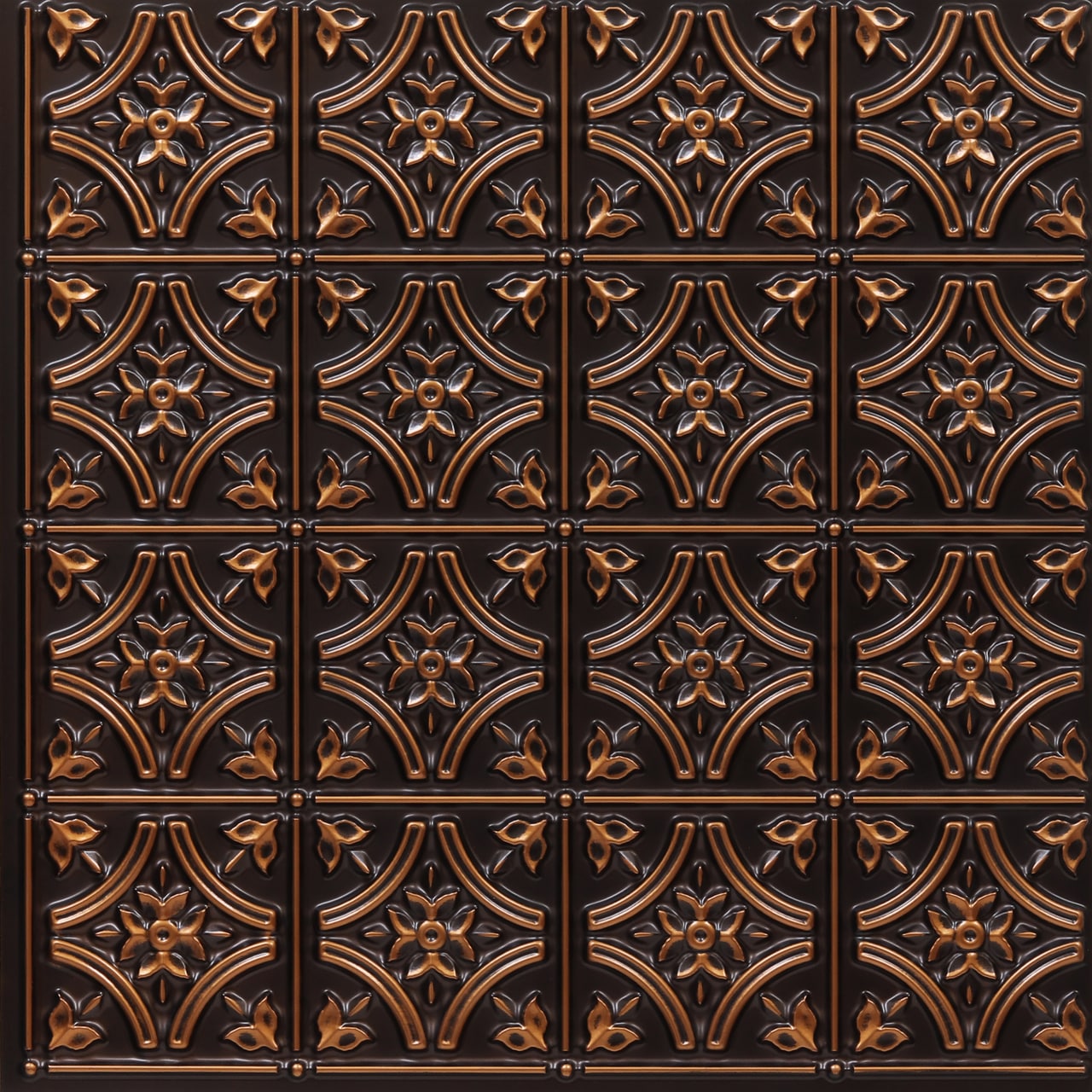 From Plain to Beautiful in Hours 150AC-24X24-10 2-ft x 2-ft Gothic Reims Faux Tin/PVC Antique Copper PVC Surface-mount Ceiling Tile ( 10 -Pack, 40-Sq. Feet / Case )