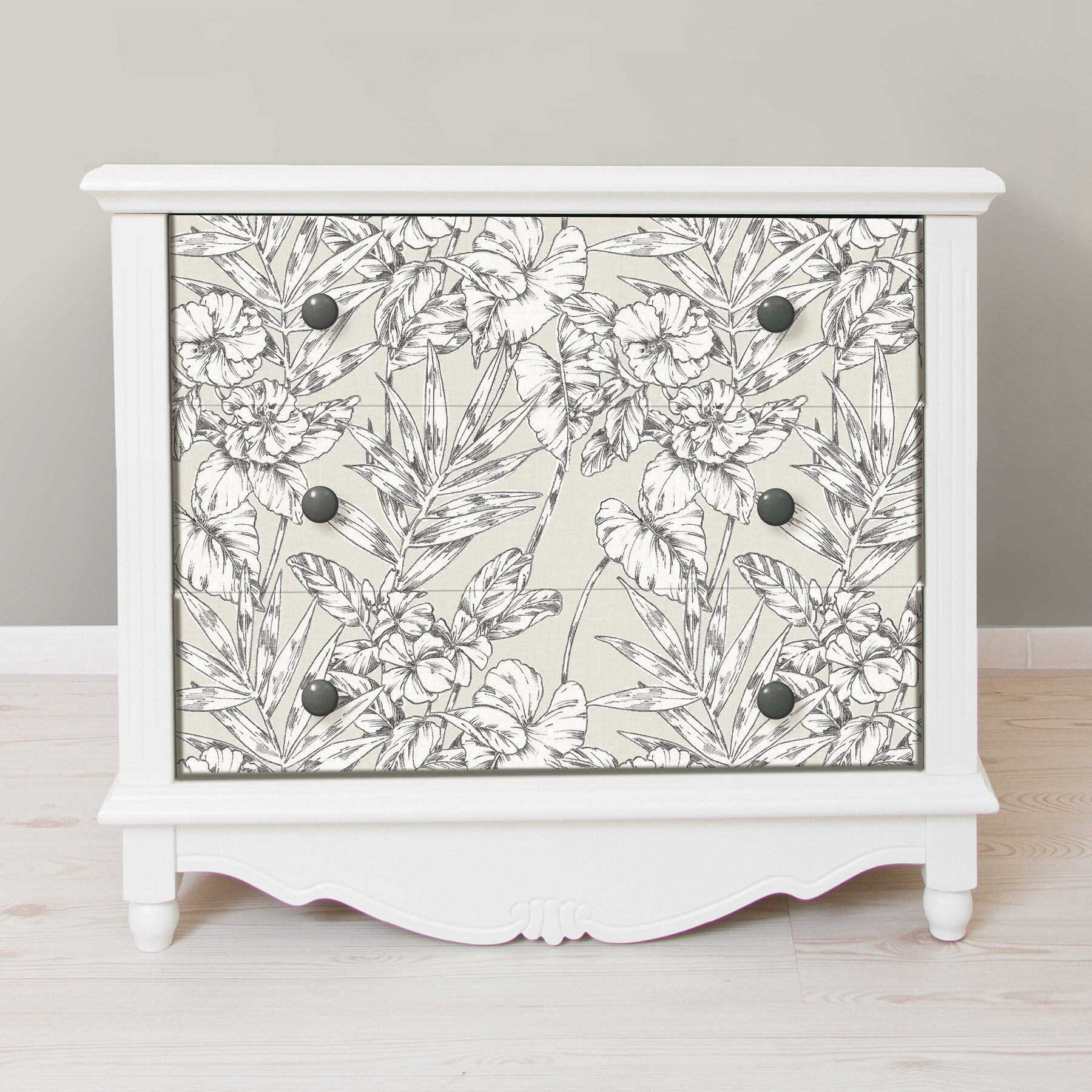 Grey Cayman Tropical Floral Peel and Stick Wallpaper