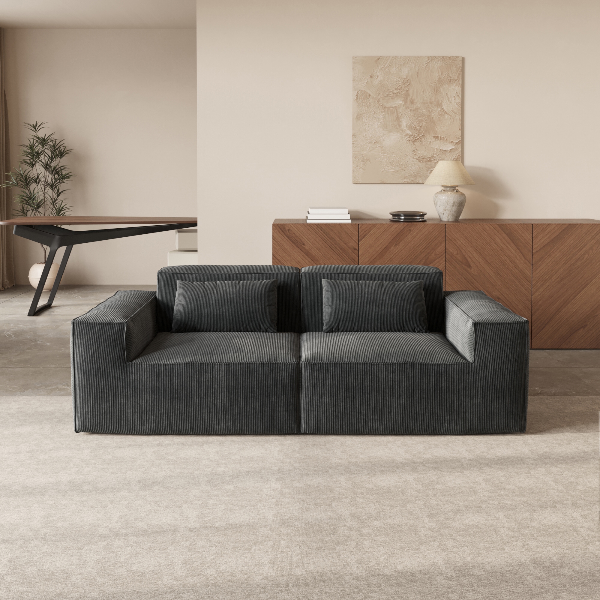 BuotiqHom DH-SF2-130BK 86.6-in Modern Black Velvet 2 -seater Loveseat