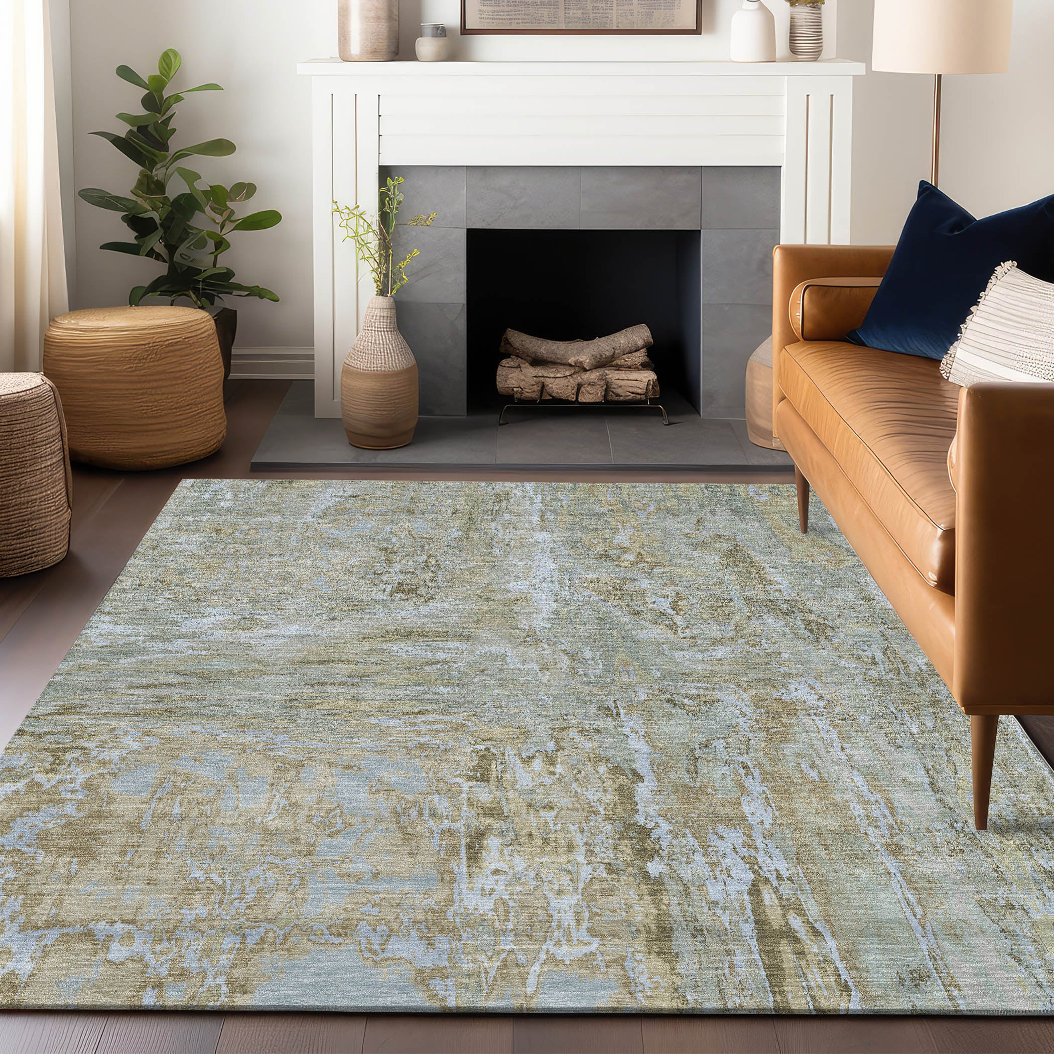 Addison Rugs ACN1351KH10X14 Chantille ACN1351KH 10 x 14 (ft) Polyester Khaki Rectangular Indoor/Outdoor Geometric Machine washable Area rug