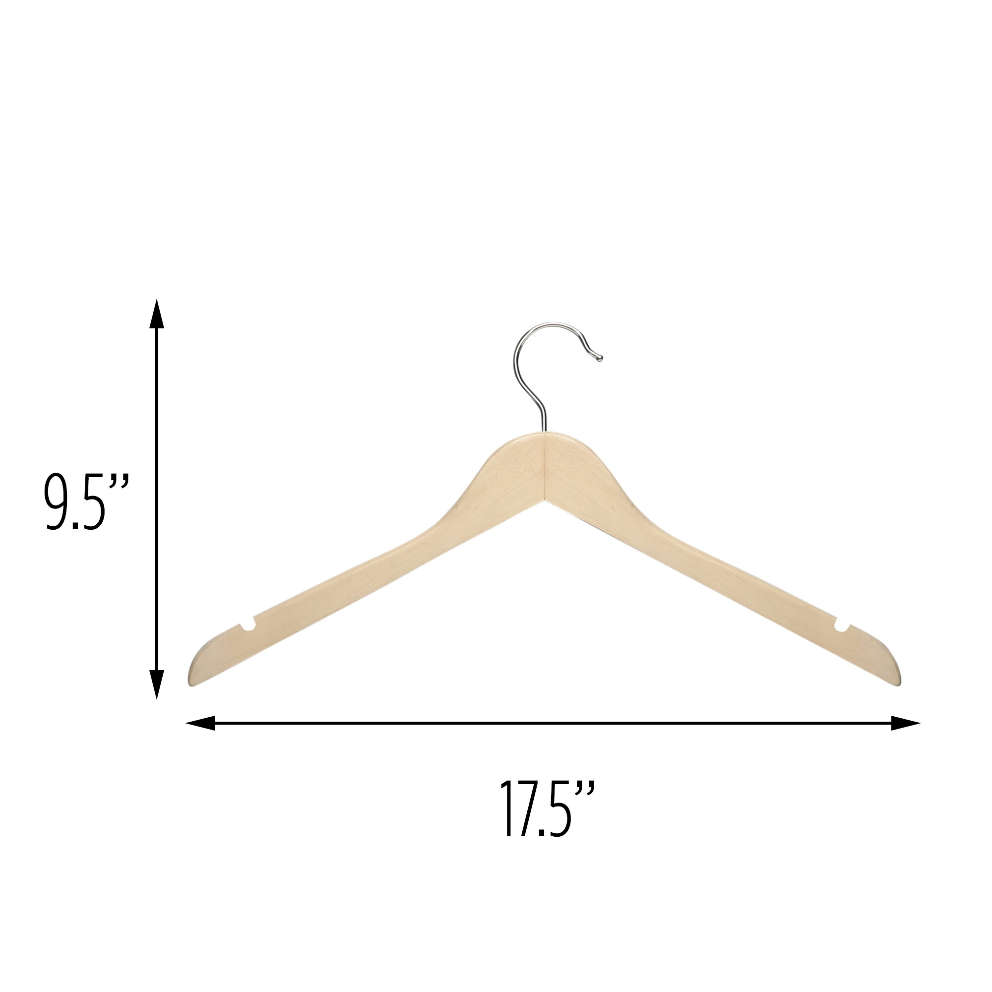 Maple Finish Wooden Notched Shirt Hangers, 20 Pack