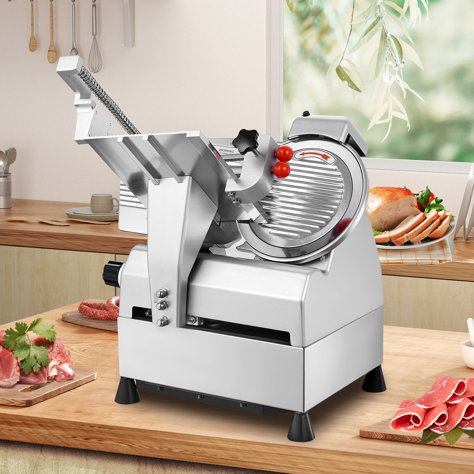 Silver 10" Stainless Steel Electric Meat Slicer with Safety Lock