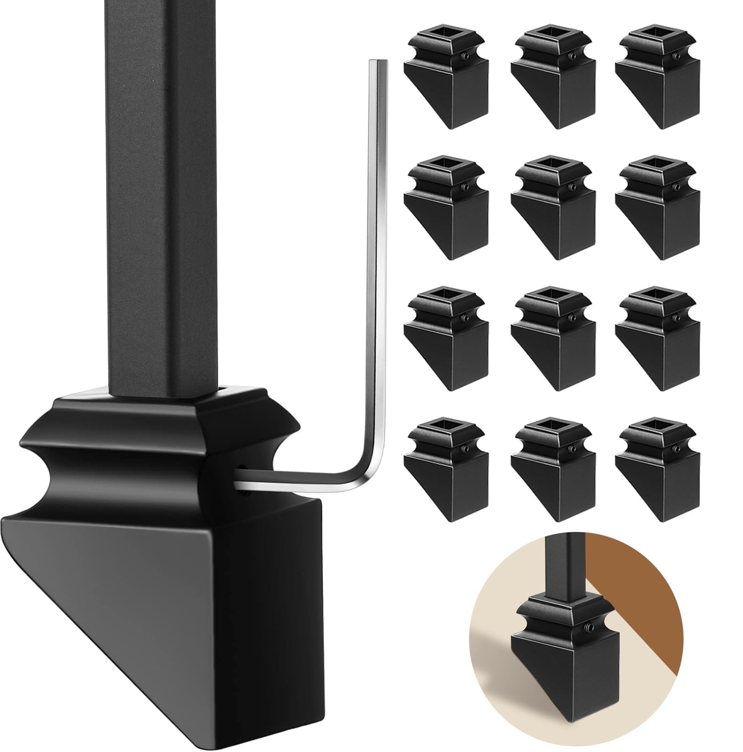 SenQWFa  20 Pack Aluminum Baluster Shoes for 1/2 Inch Square Balusters Satin Black Flat Design with Screws for Staircase Railings