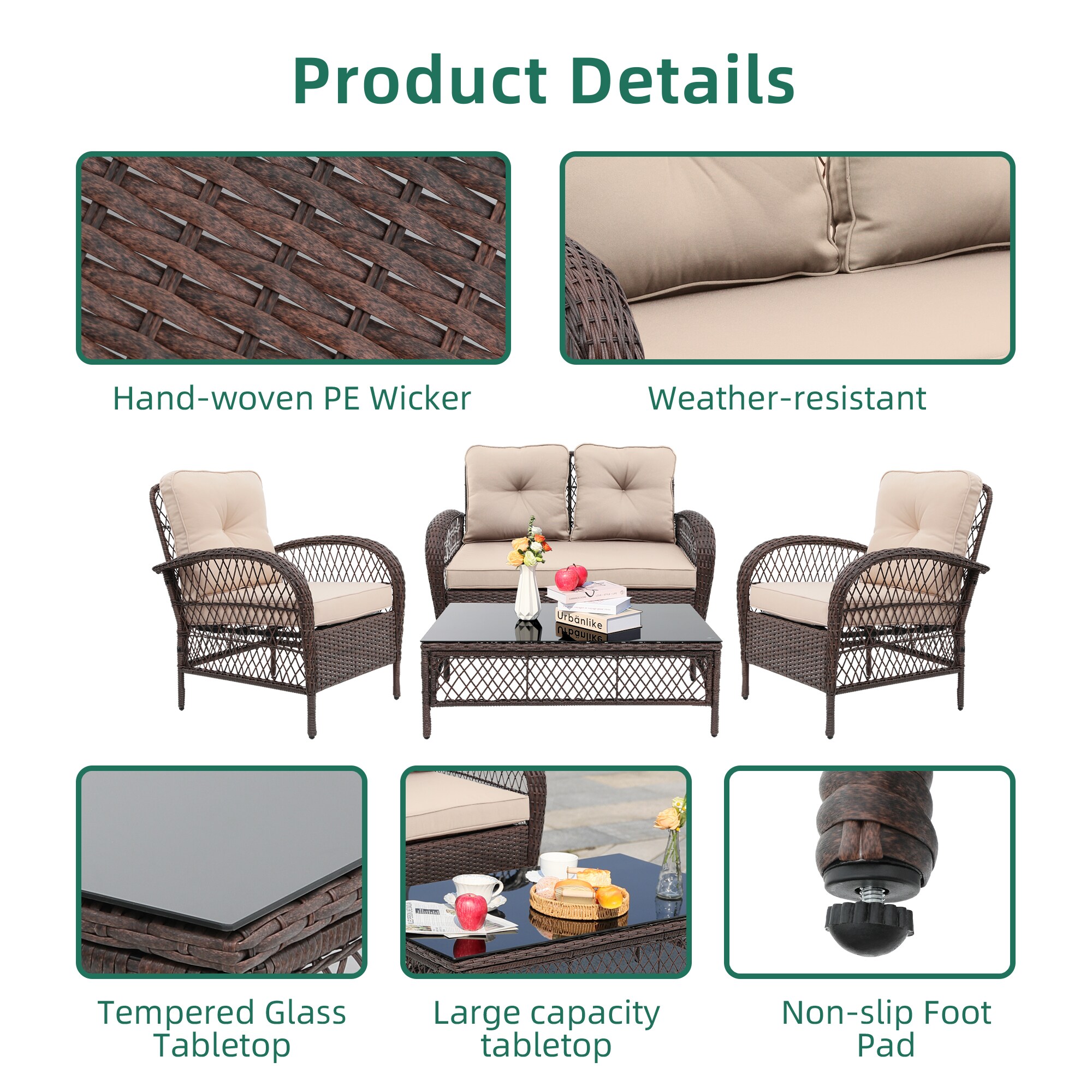 UPHA LHBR-AB-BEIGE Patio-Conversation-Sets - View #4