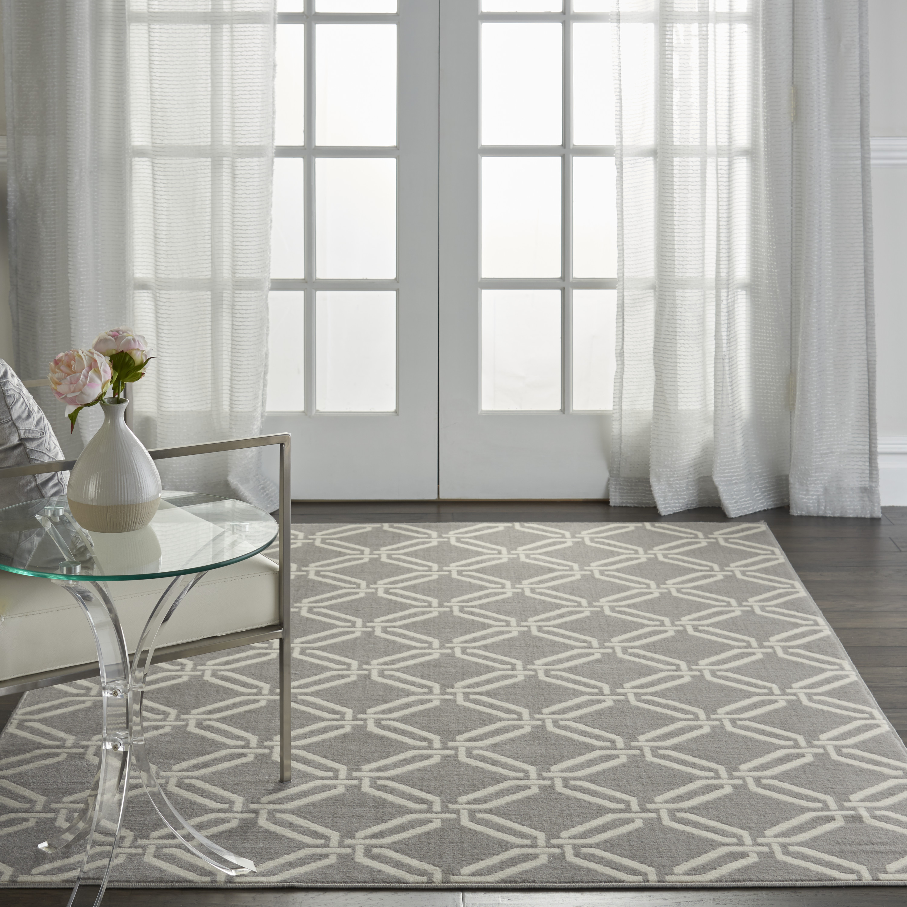 Nourison 99446479402 Jubilant 4 x 6 (ft) Loomed Polypropylene Grey Rectangular Indoor Abstract Farmhouse/Cottage Area rug