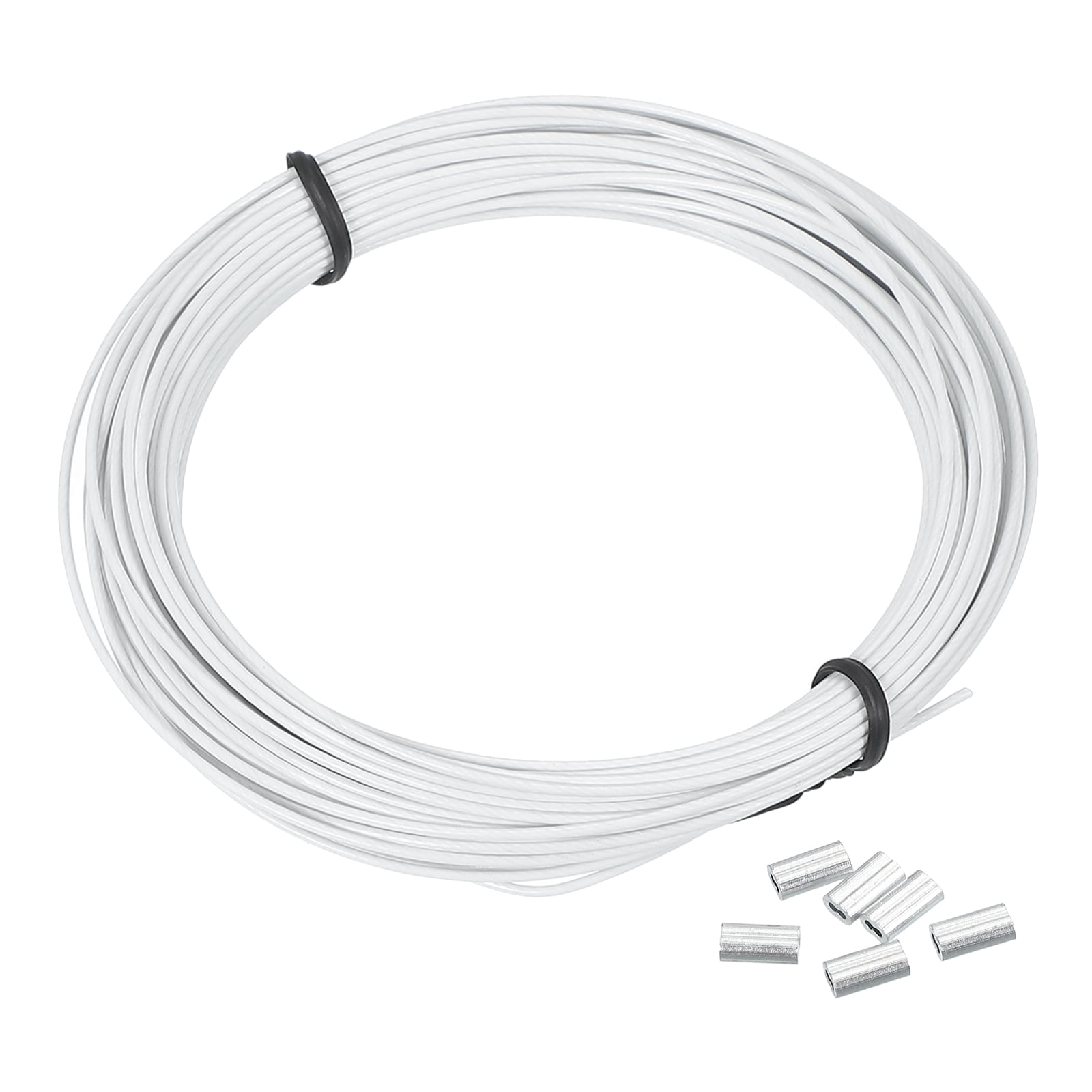 PATIKIL 1/32-Inch Wire Rope 33-Foot 304 Stainless Steel Wire Cable Black Vinyl Coated with 20pcs M1 Crimping Sleeves for Hanging Lights Clotheslines Trellis Wire White