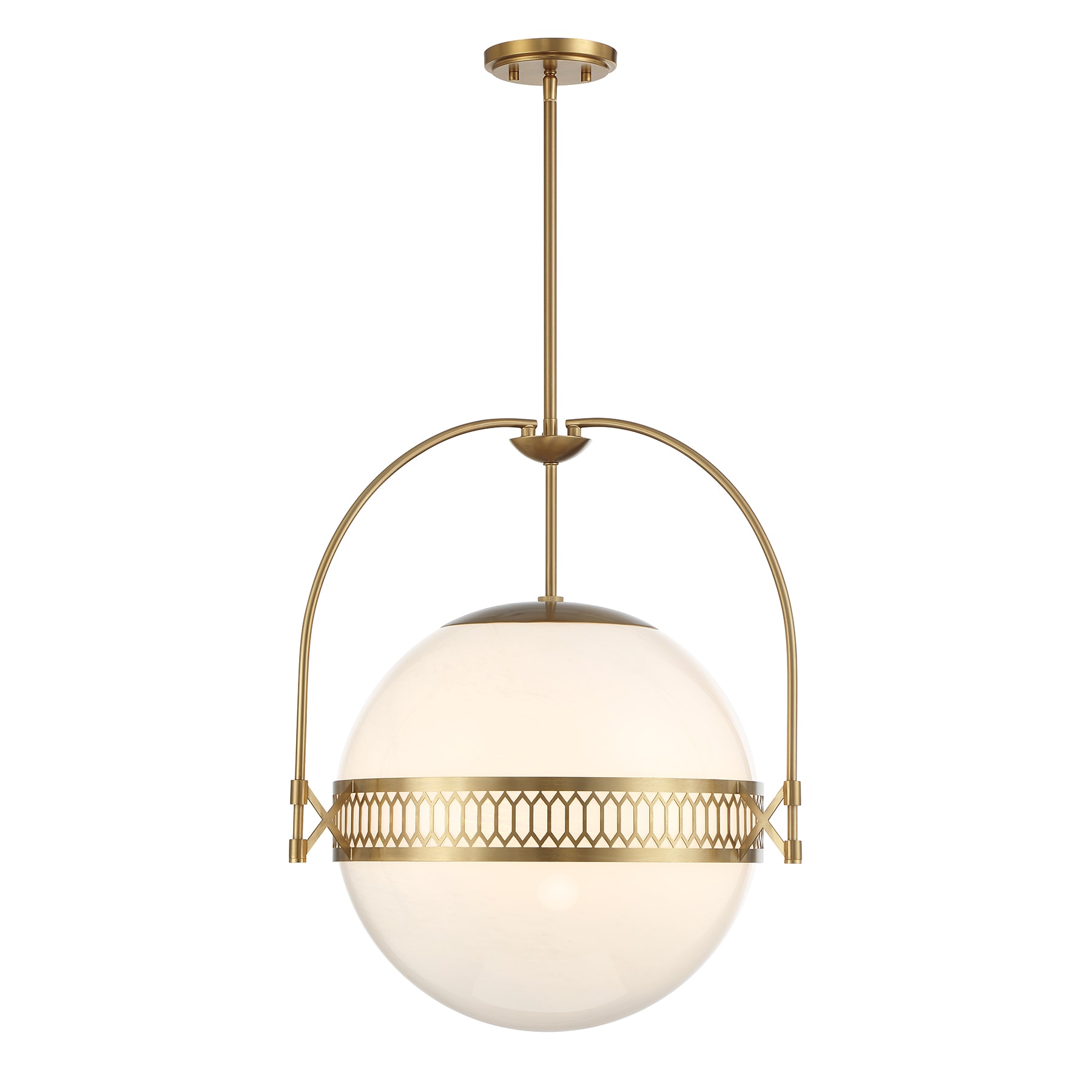 Savoy House 7-6407-3-322 Thornhill 3-Light Pendant in Warm Brass 3 -Light Warm Brass Mid-century Art glass Globe Medium Hanging Pendant light