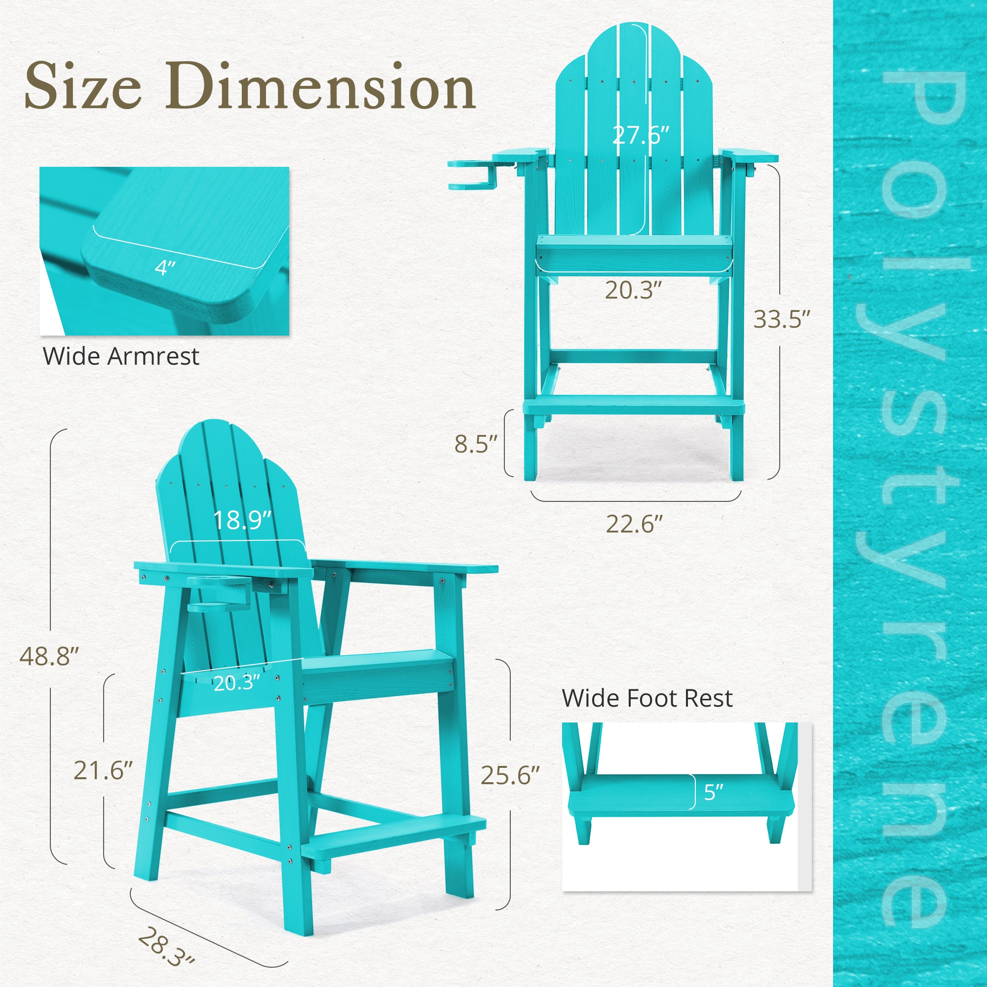 Lue Bona The Adirondack Aruba Blue Plastic Frame Stationary Adirondack