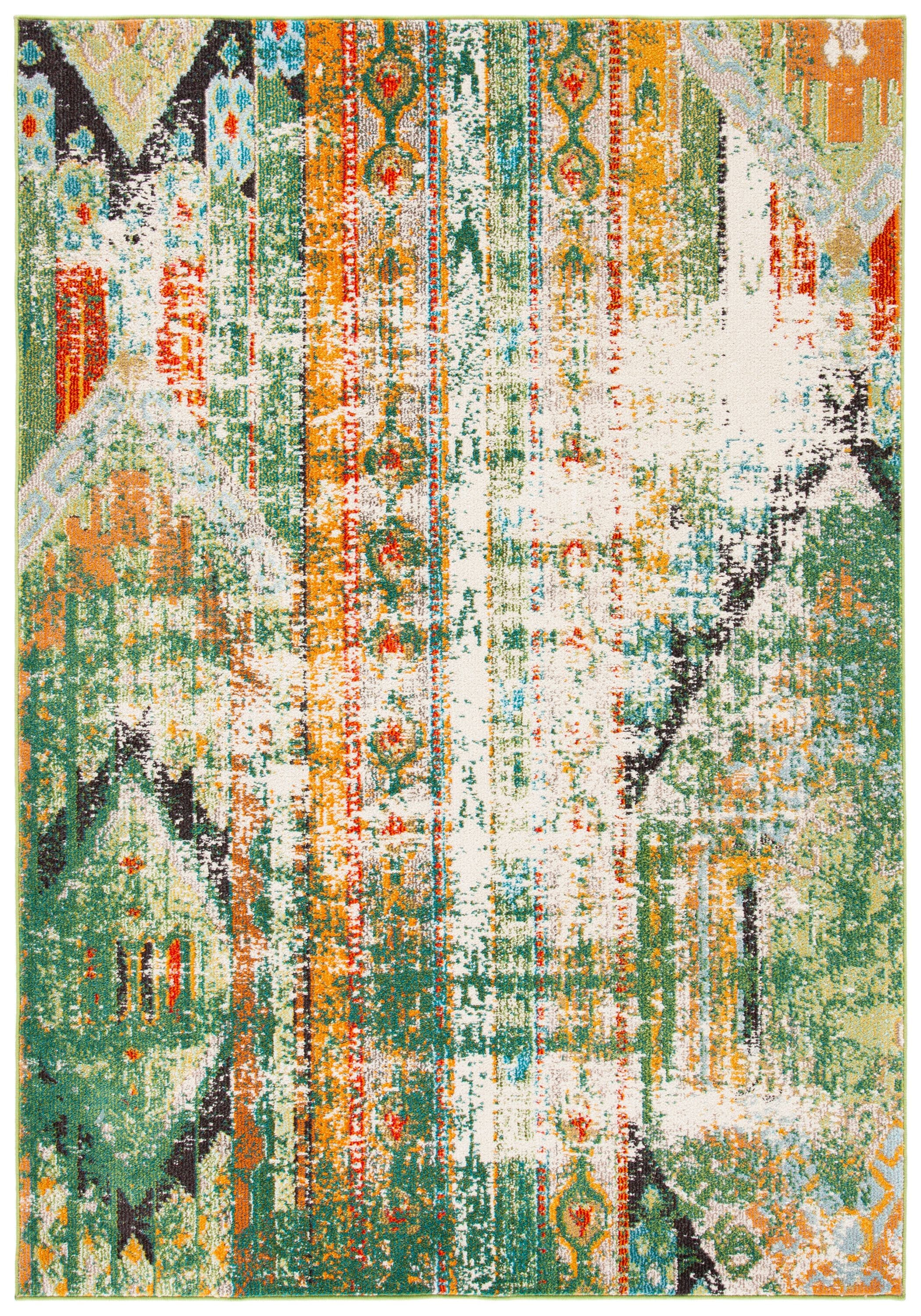 Safavieh MAD422Y-5 Madison 5 x 8 (ft) Loomed Polypropylene Green/Orange Rectangular Indoor Distressed/Overdyed Bohemian/Eclectic Area rug