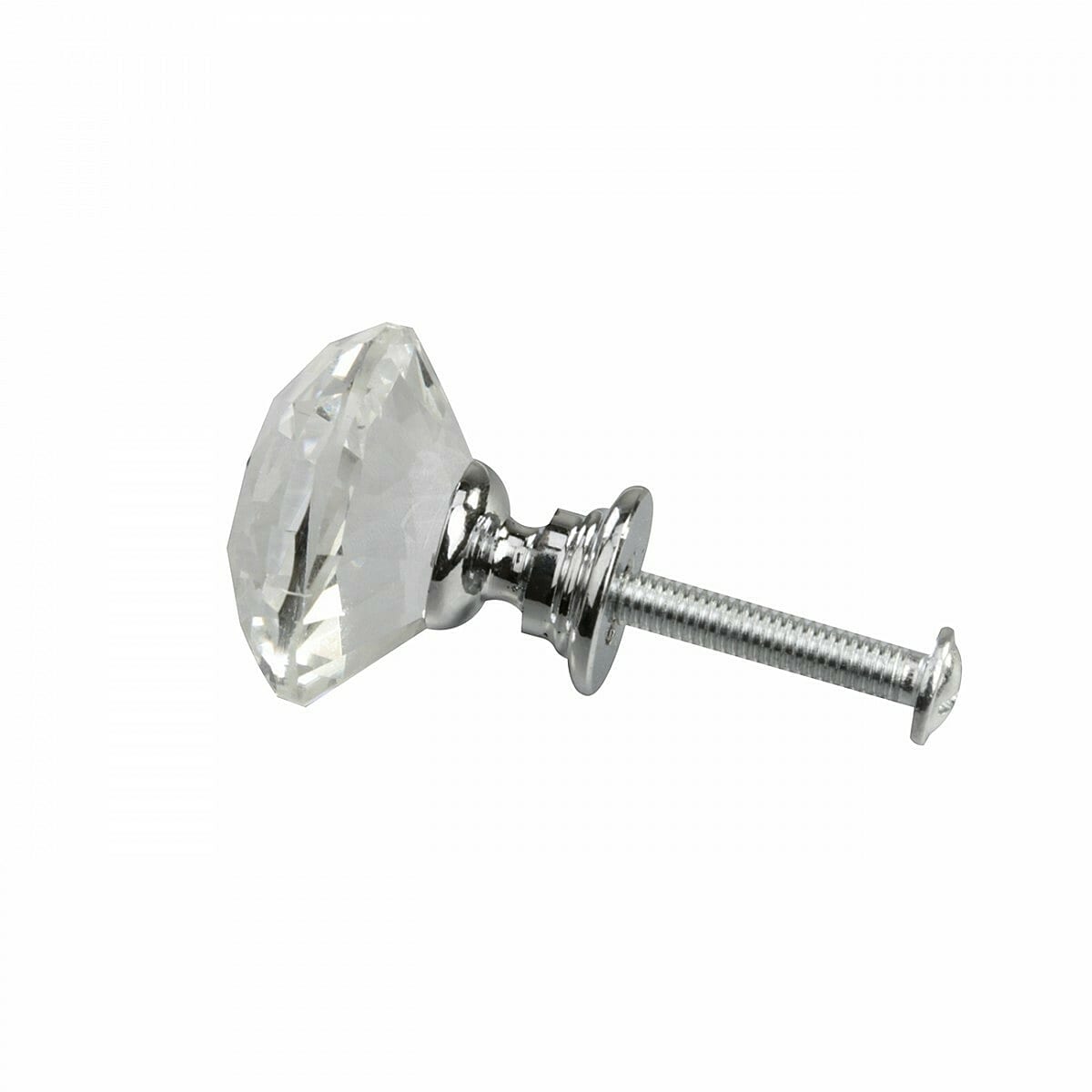 Clear Glass Diamond Cut Cabinet Knobs with Chrome Base, Set of 10