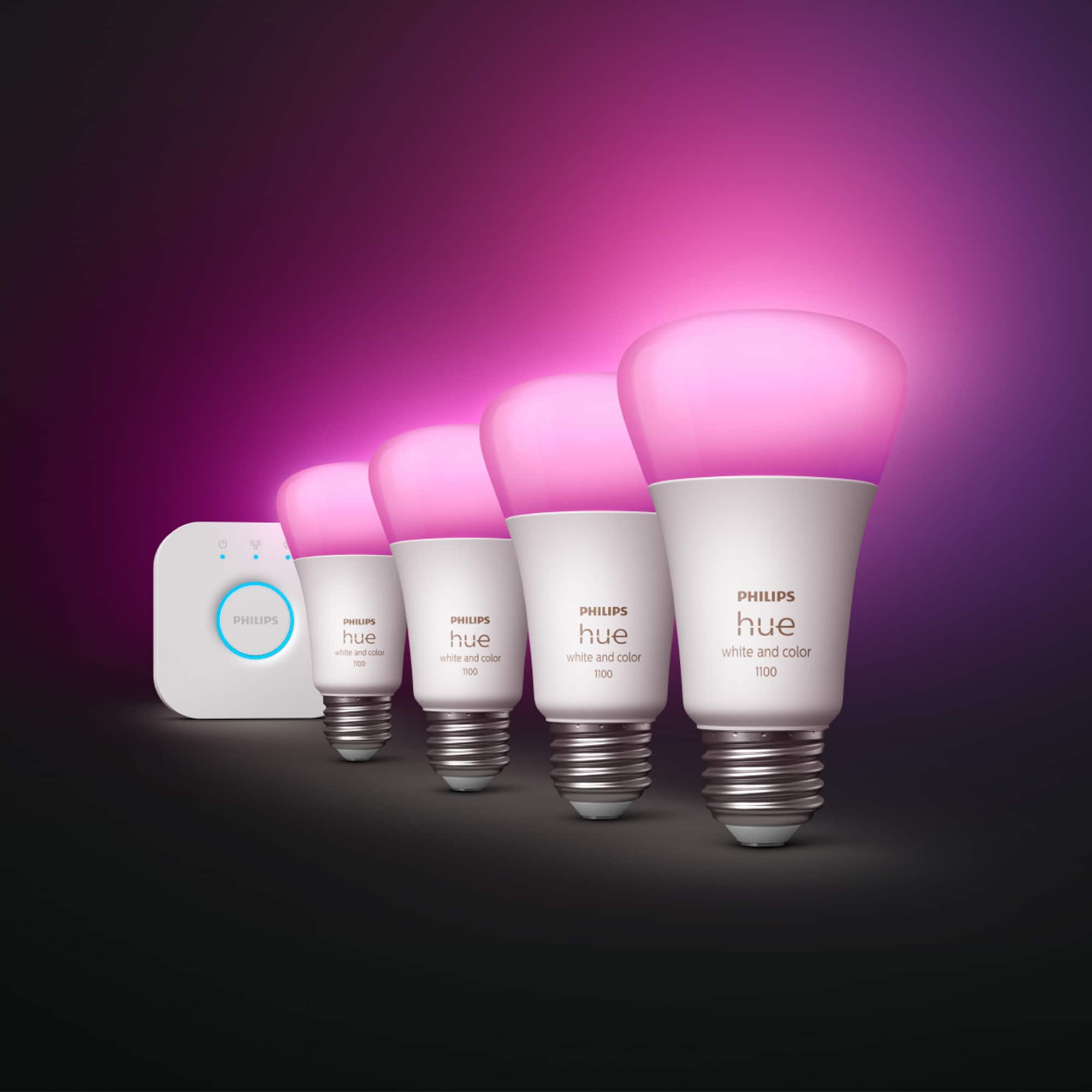 Philips Hue Starter Kit 75-Watt EQ A19 Full Color Dimmable Smart LED Light  Bulb (4-Pack)