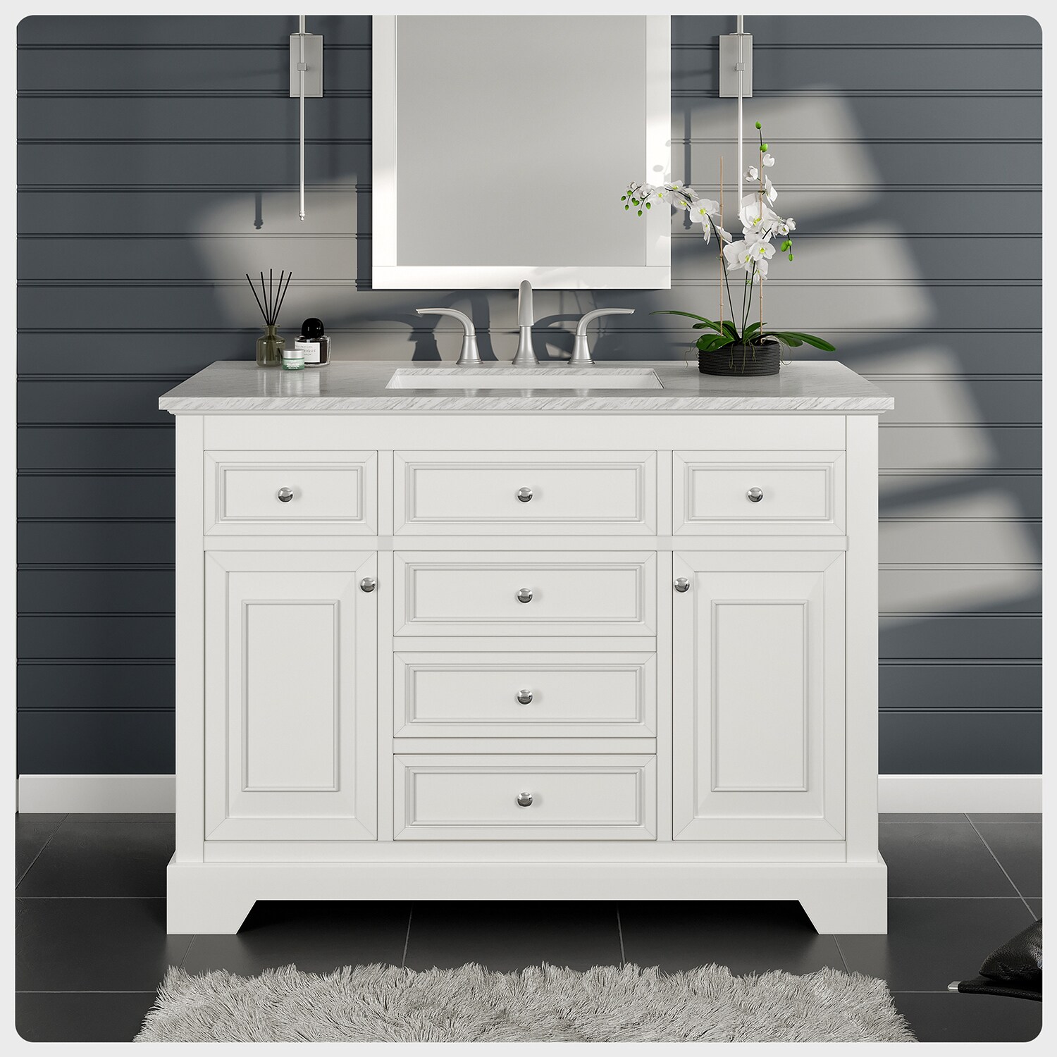 Eviva Monroe 48-in White Undermount Single Sink Bathroom Vanity with ...