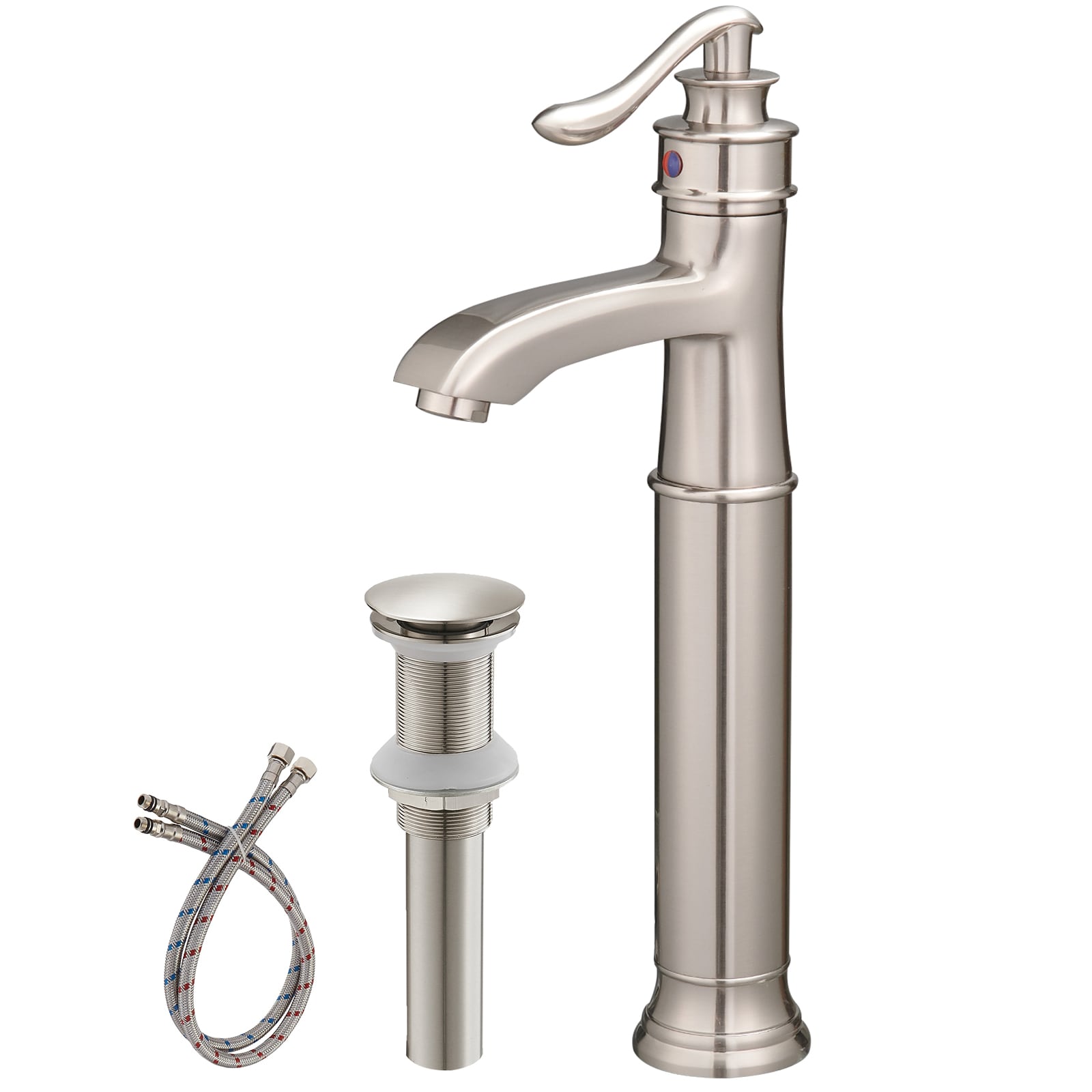 BWE A-96576H-N Brushed Nickel Vessel 1-handle WaterSense High-arc Commercial/Residential Handle Bathroom Sink Faucet with Drain
