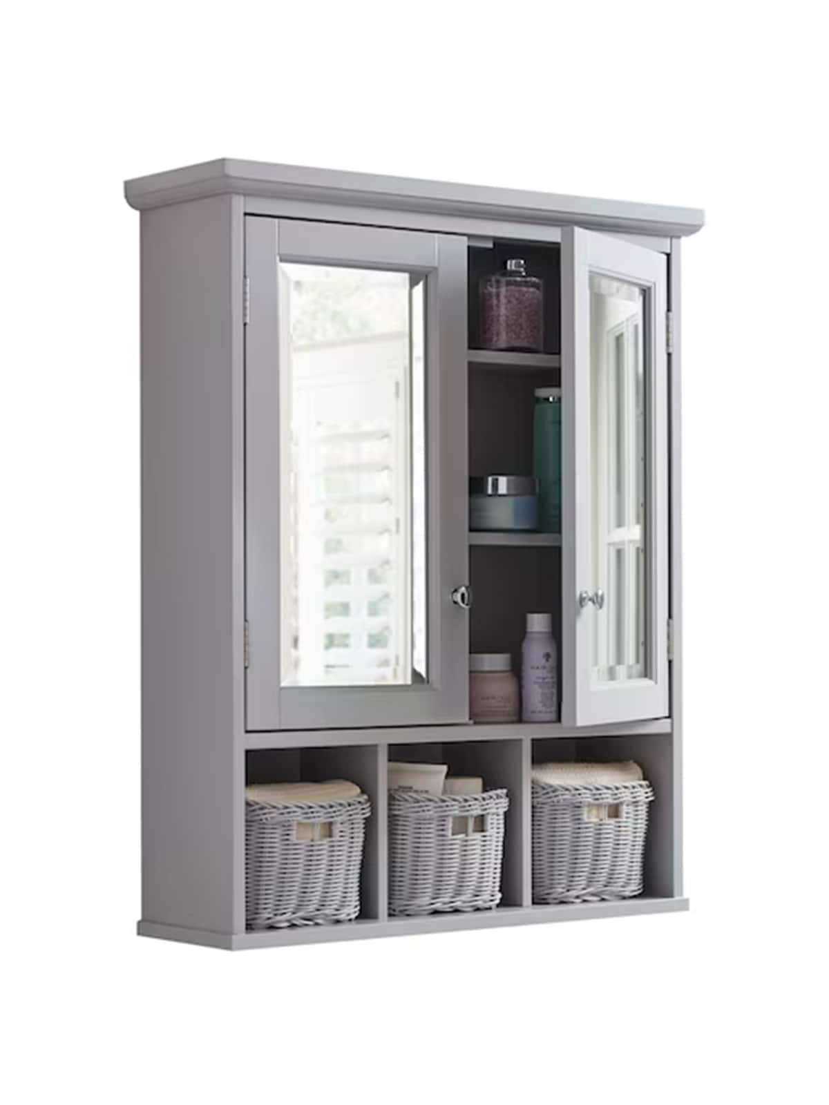 allen + roth LW098A01 24.75-in x 30.25-in Gray Medicine Cabinet