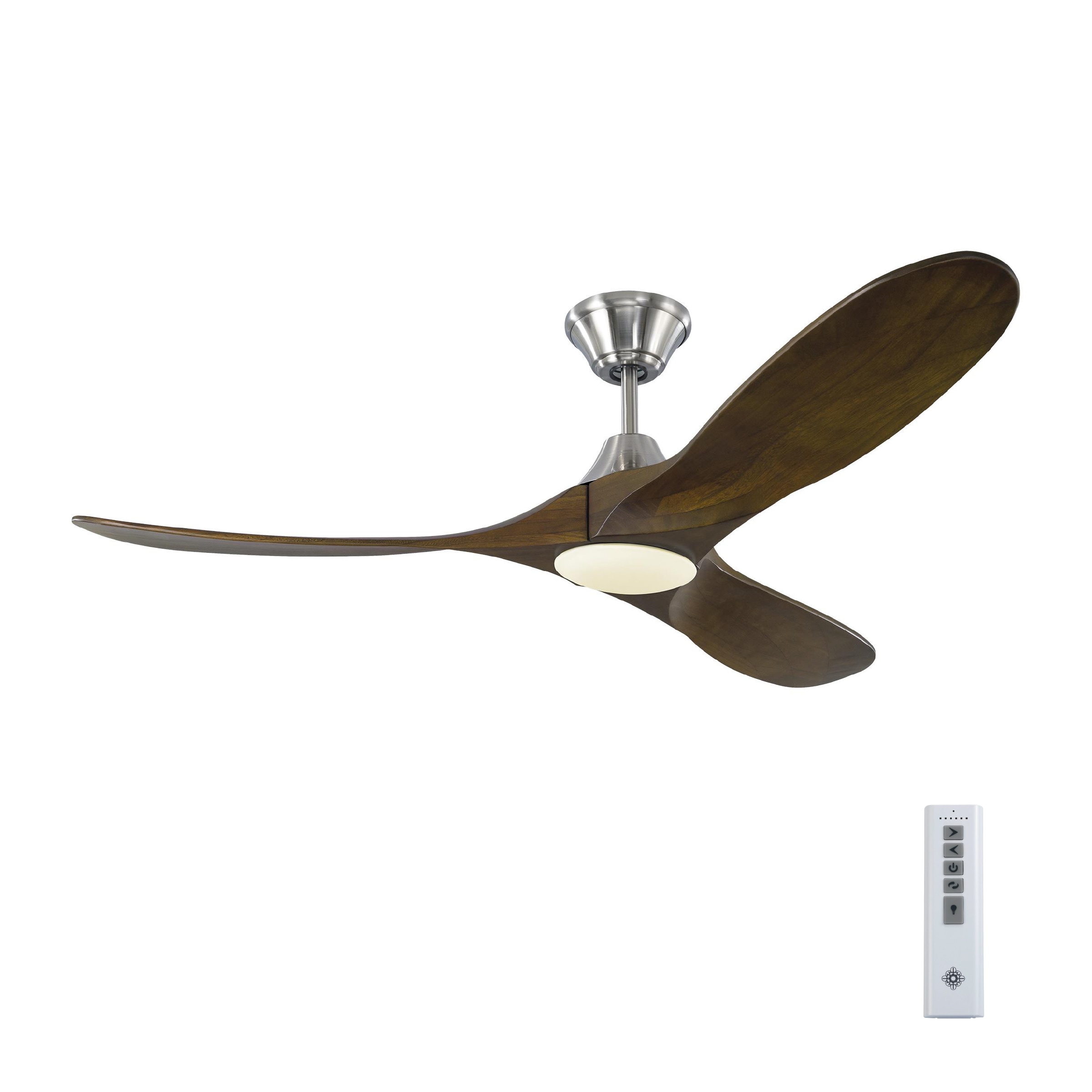 Generation Lighting 3MAVR52BSD Maverick 52-in Integrated LED Outdoor Brushed Steel with Dark Walnut Blades Propeller Ceiling Fan With Light - Remote Included ( 3 -Blade )