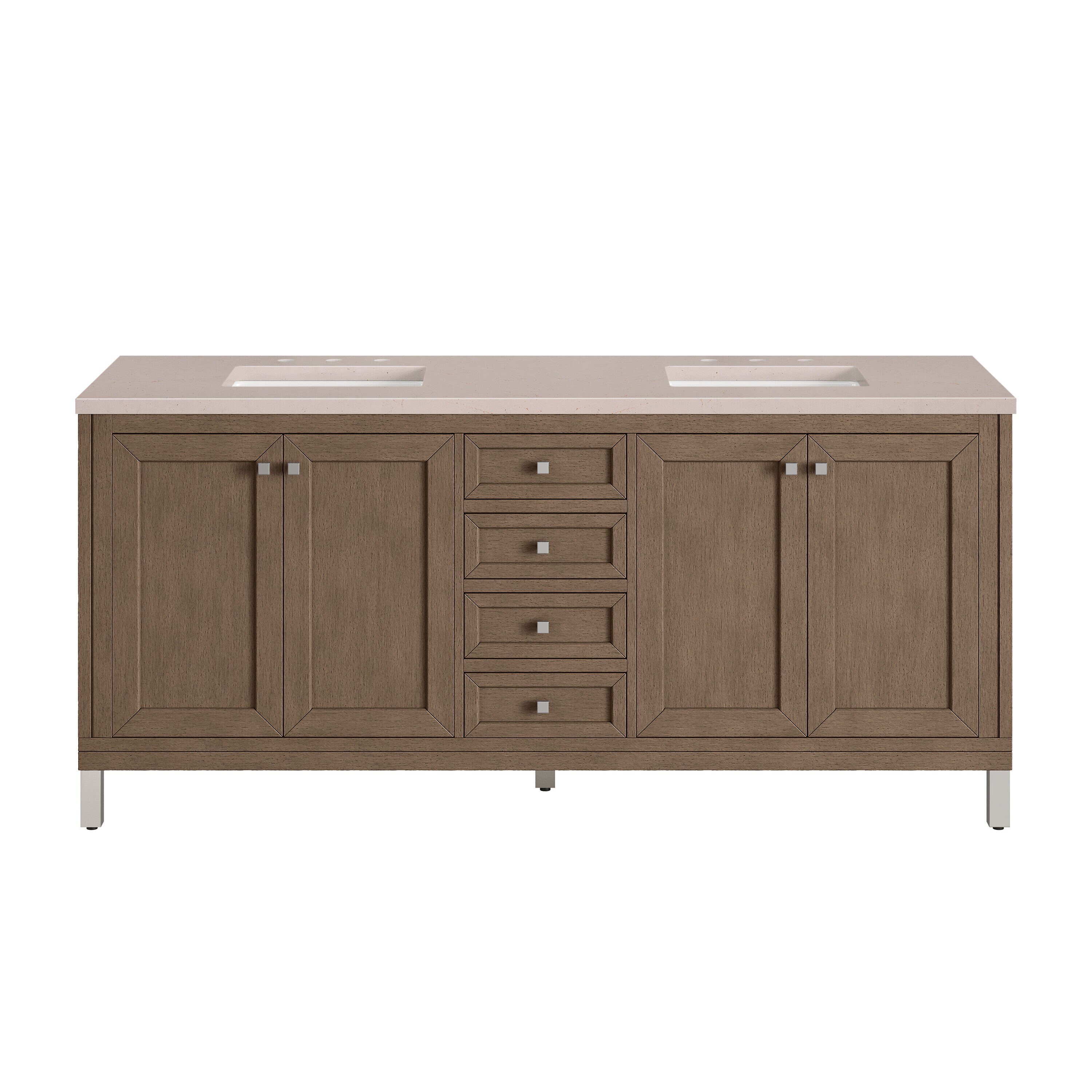 James Martin Vanities 305-V72-WWW-3EMR Whitewashed Walnut 72-in Whitewashed Walnut Undermount Double sink Bathroom Vanity with Eternal Marfil Quartz Top