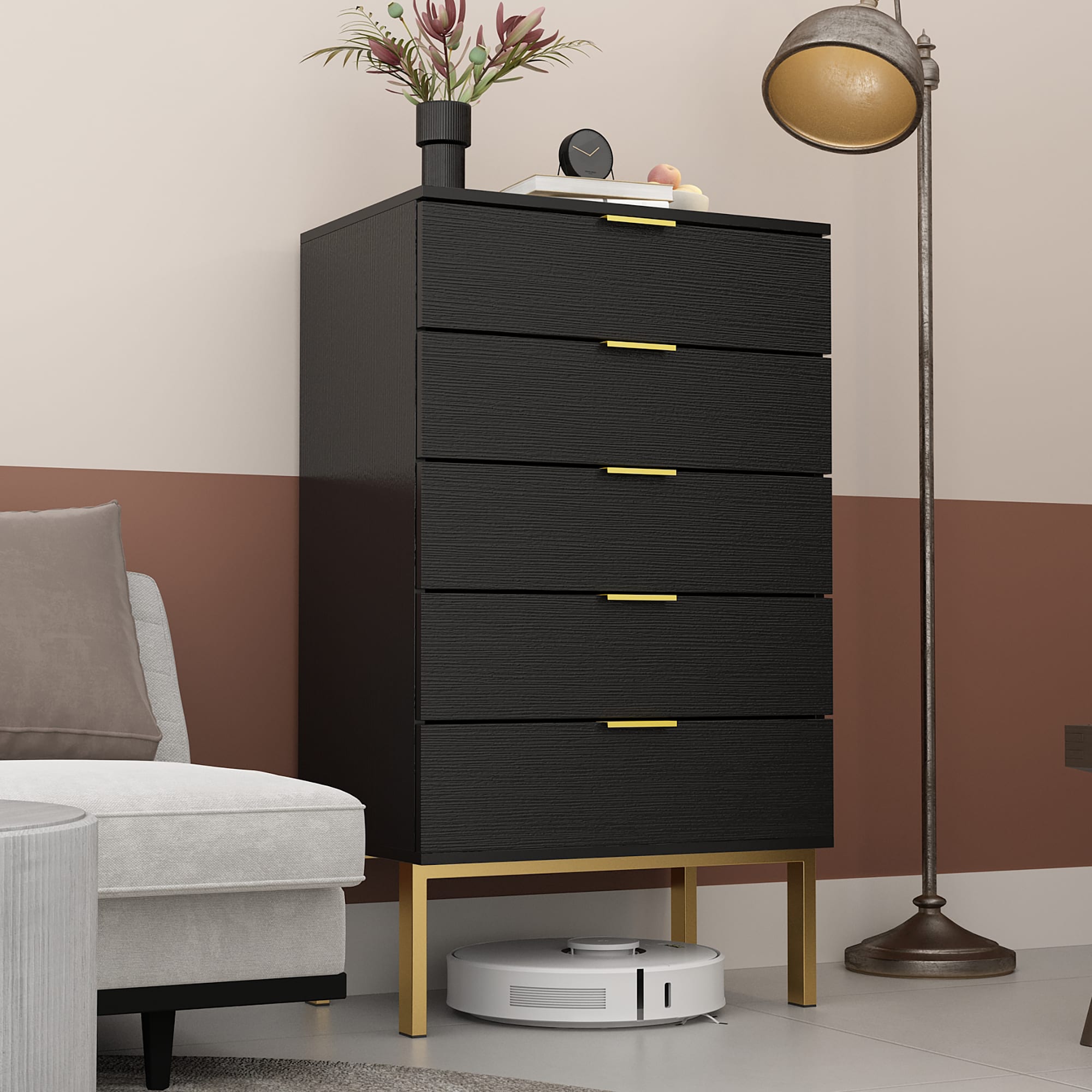 FUFU&GAGA LJY-KF200157-01 5-Drawer Chest Black 5 -Drawer Standard chest