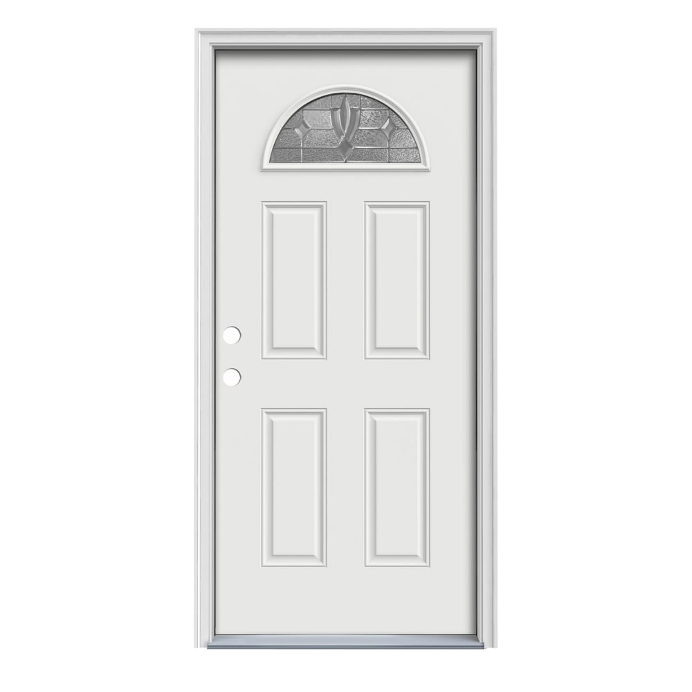 JELD-WEN LOWOLJW167300103 Laurel 36-in x 80-in x 4-9/16-in Steel 1/4 lite Right-hand inswing Modern White Painted Prehung Front Door with Brickmould Insulating core