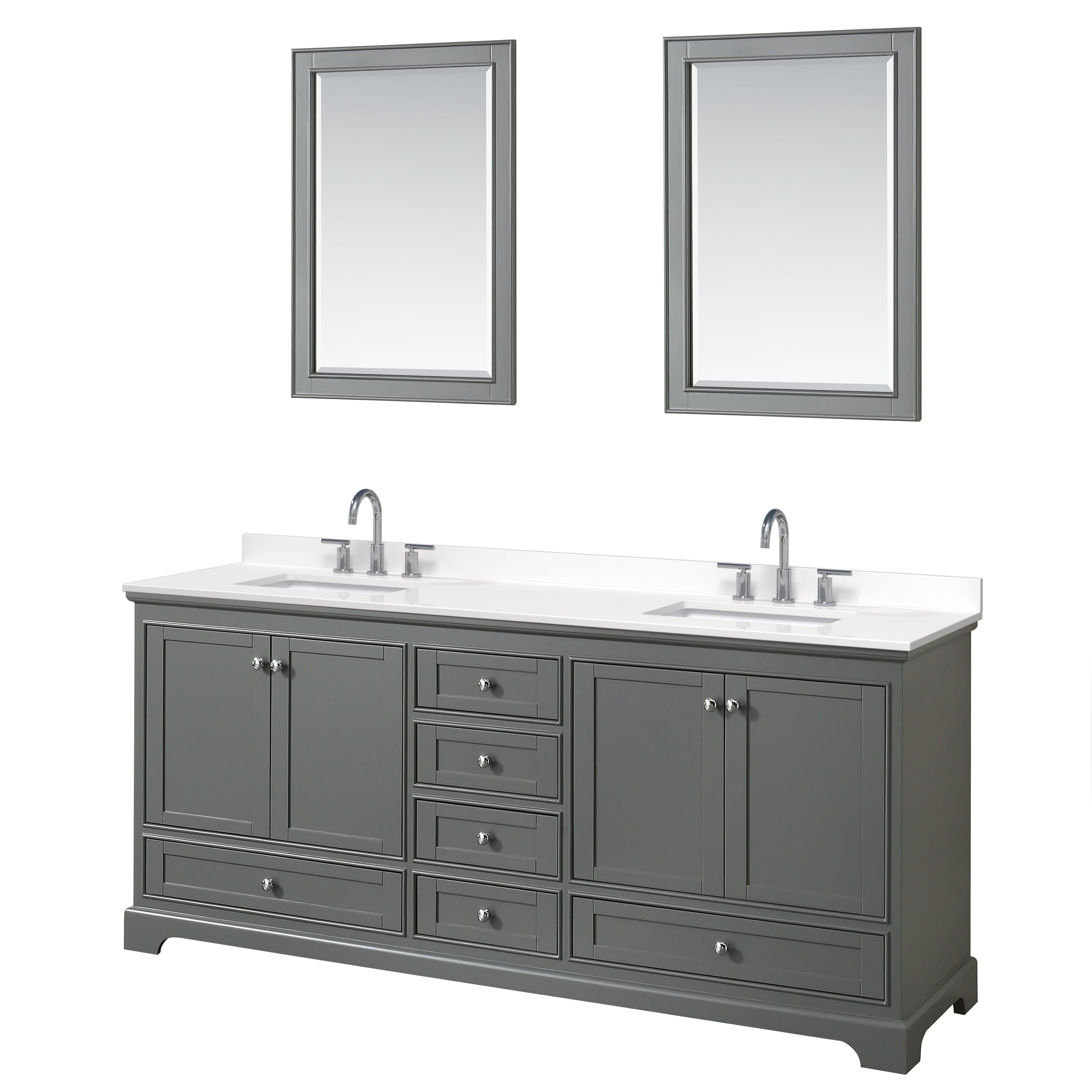 Wyndham Collection WCS202080DKGWQUS3M24 Deborah 80-in Dark Gray Undermount Double Sink Bathroom Vanity with White Quartz Top (Mirror Included)