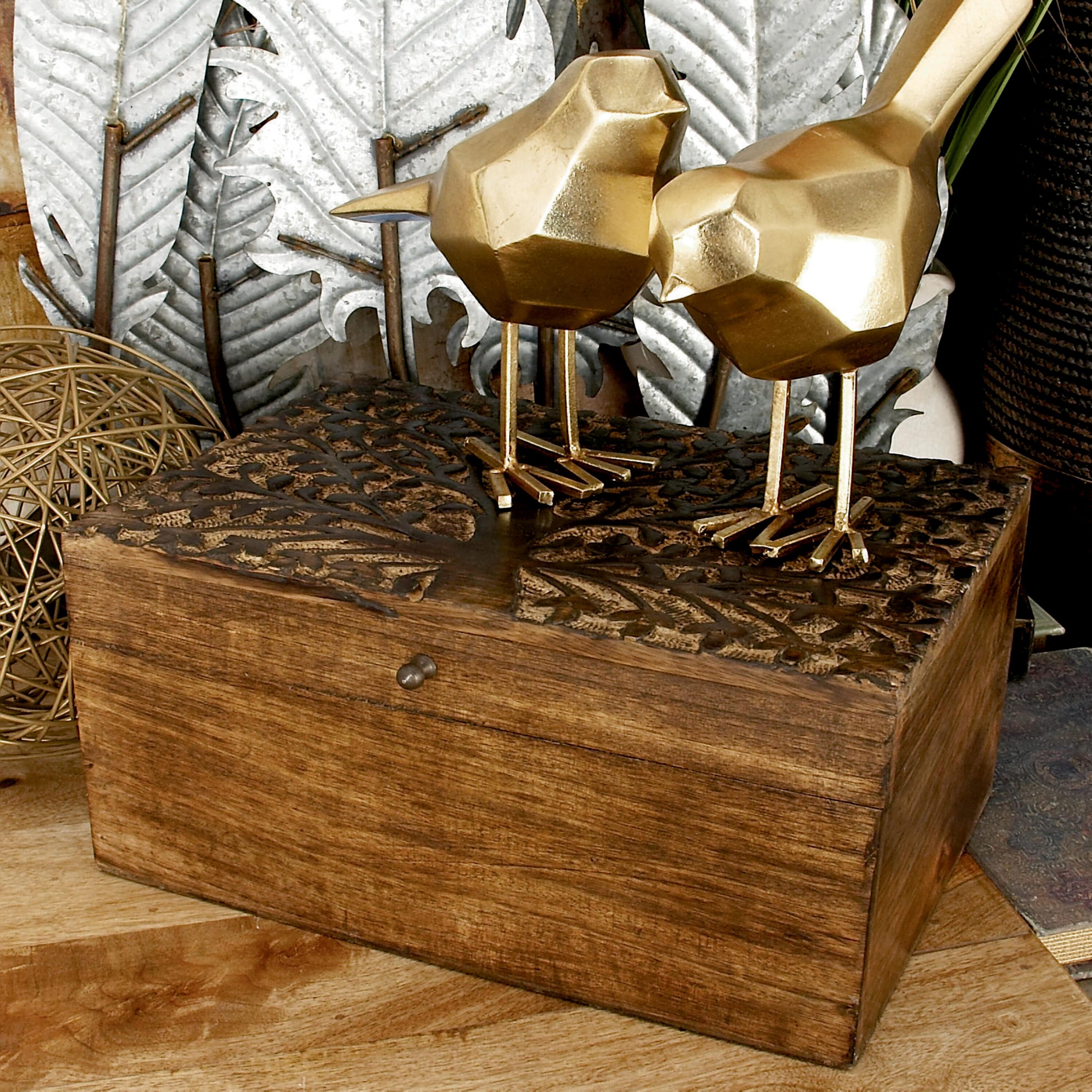 Rustic Hand-Carved Mango Wood Lidded Boxes Set of 3
