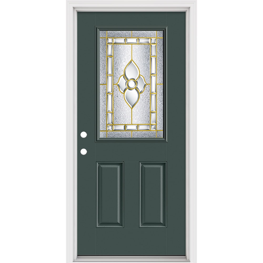 Masonite 632155 Georgian 32-in x 80-in x 4-9/16-in Fiberglass Full lite Left-hand inswing Oak Crest Painted Prehung Slab Front Door with Brickmould Solid core