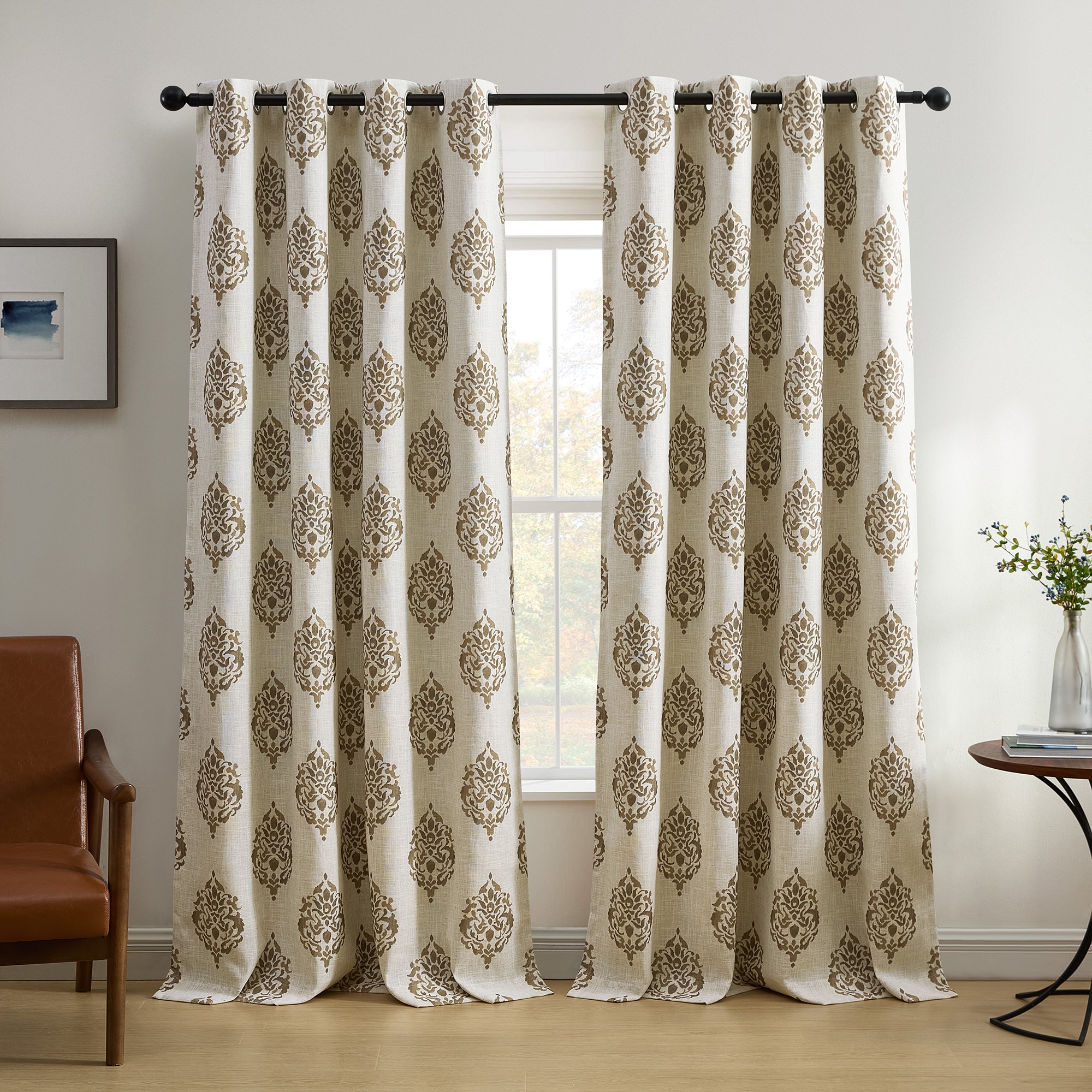 Elrene Home Fashions 026865929157 95-in Natural Paisley Room darkening Standard lined Grommet Single curtain panel