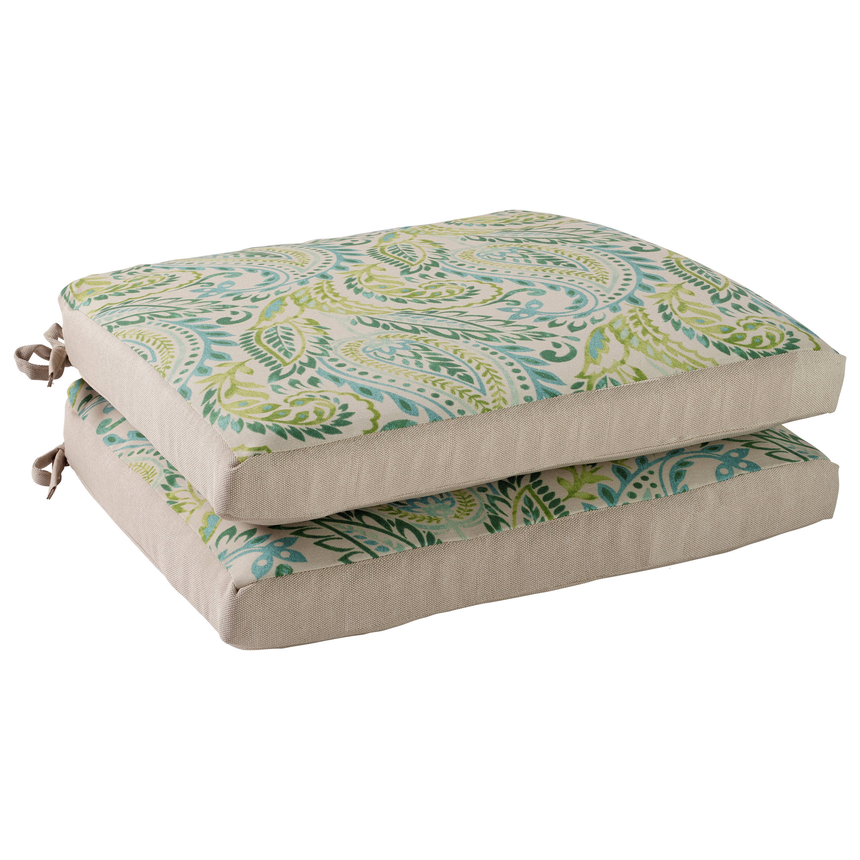 Haven Way 59-AT02DC 18-in x 18-in 2-Piece Tan Paisley Patio Chair Cushion