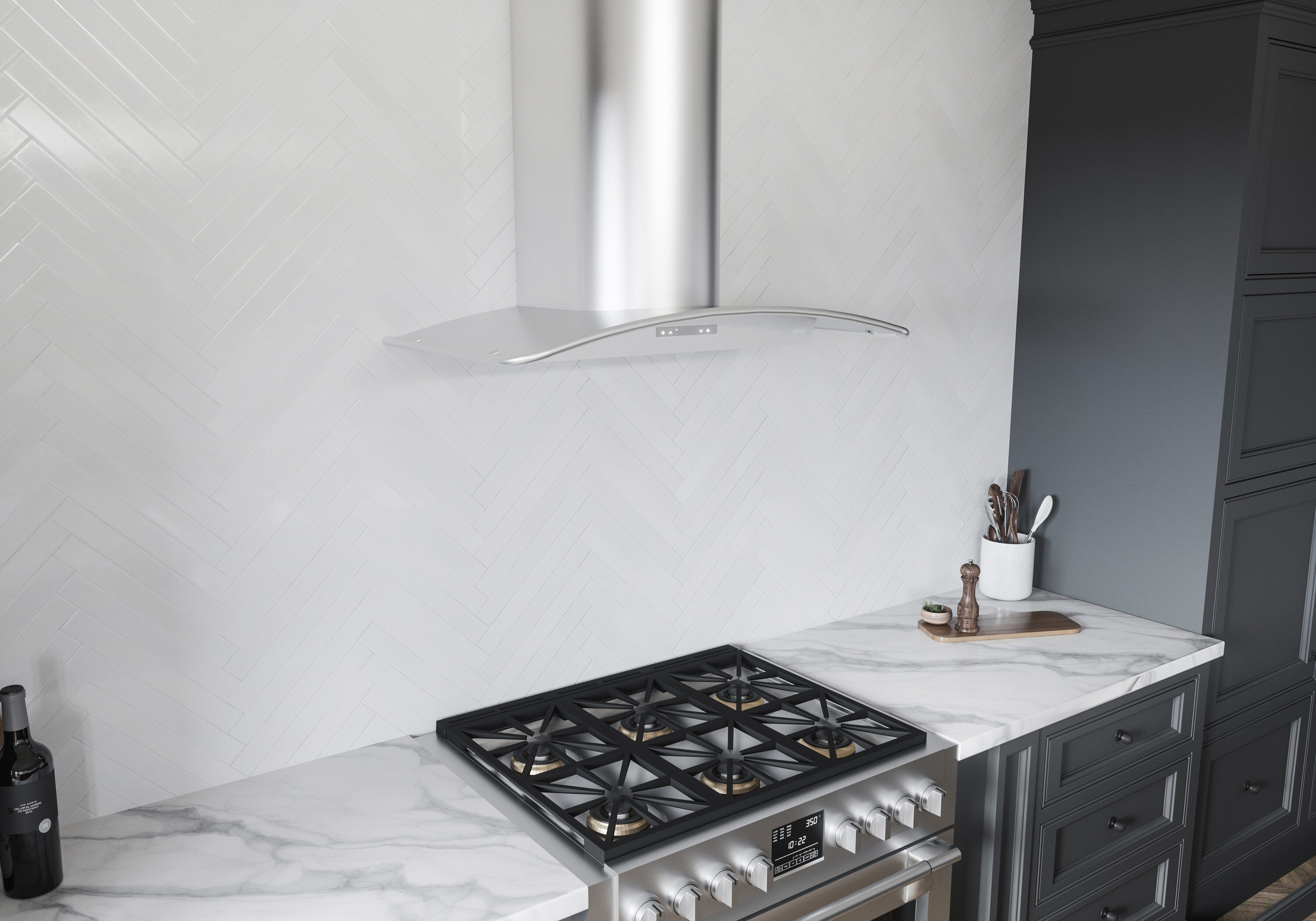 Milano 36" Curved Canopy Convertible Wall Mount Range Hood in Stainless Steel