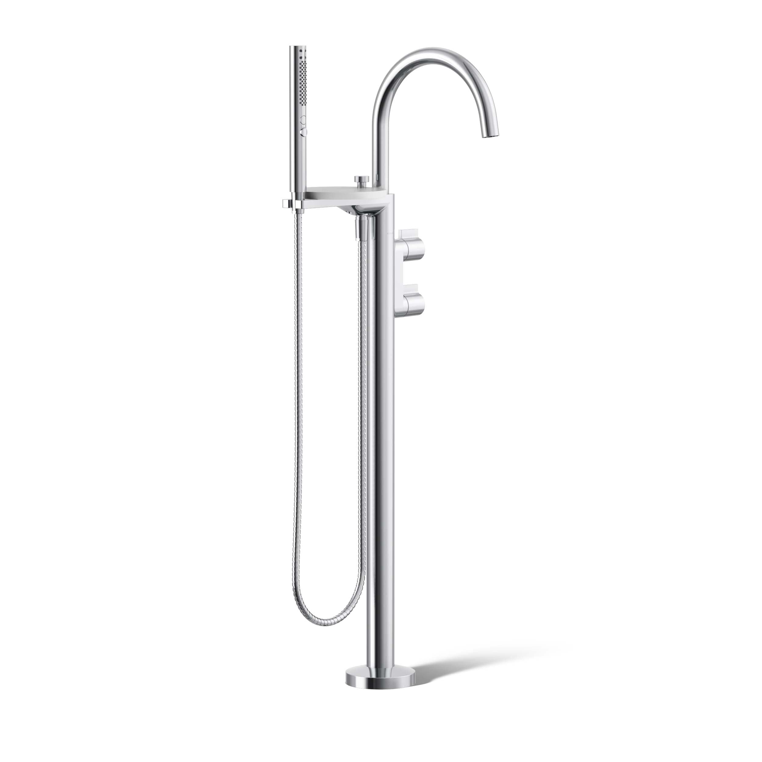 KOHLER K-T77984-4-CP Components Polished Chrome 1-handle Freestanding High-arc Bathtub Faucet with Hand Shower ( Valve Included )