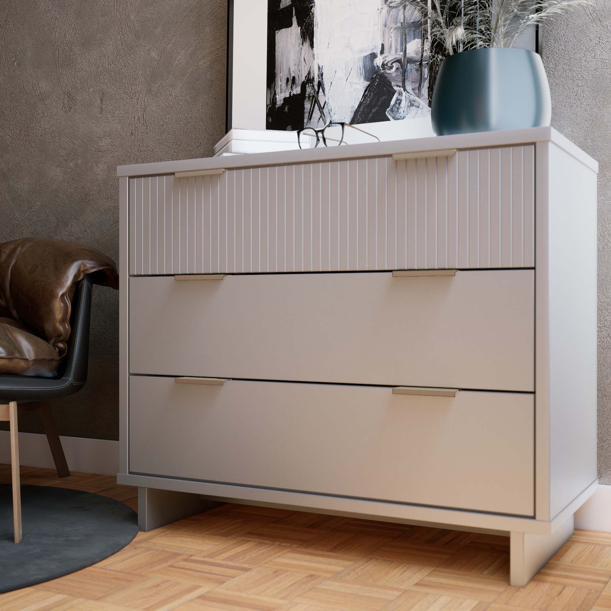 Manhattan Comfort DR-5016 Light Grey Pine 3 -Drawer Standard dresser