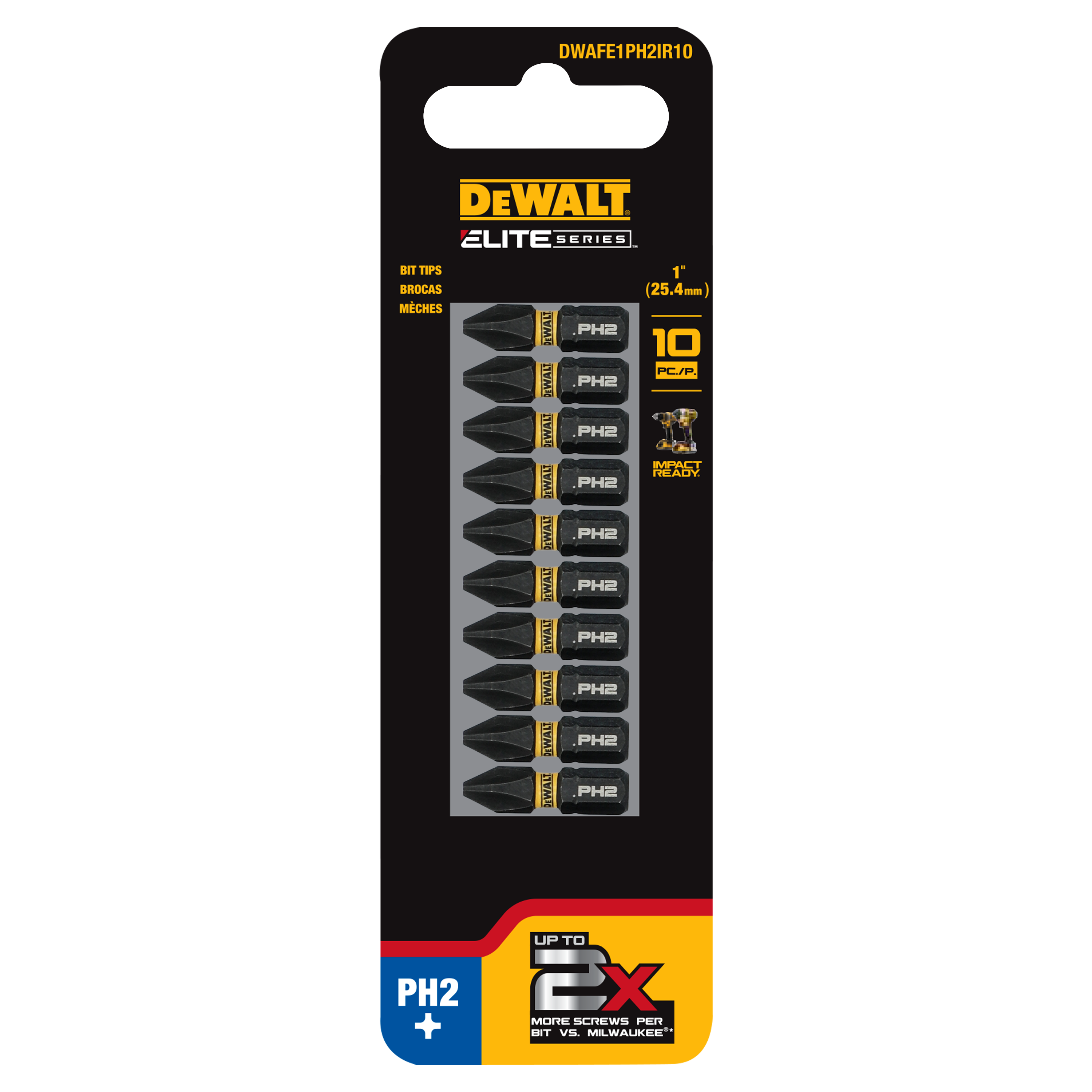 DEWALT DWAFE1PH2IR10 ELITE SERIES 1/4-in x 1-in Phillips Impact Driver Bit Set 10 -Piece