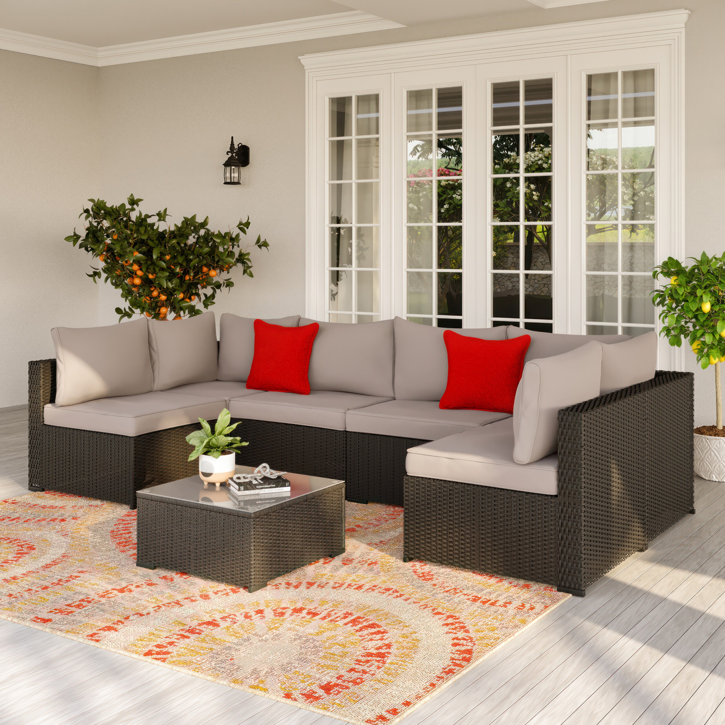 Style Selections Wicker Outdoor Sectional With Gray Cushion(s) And 