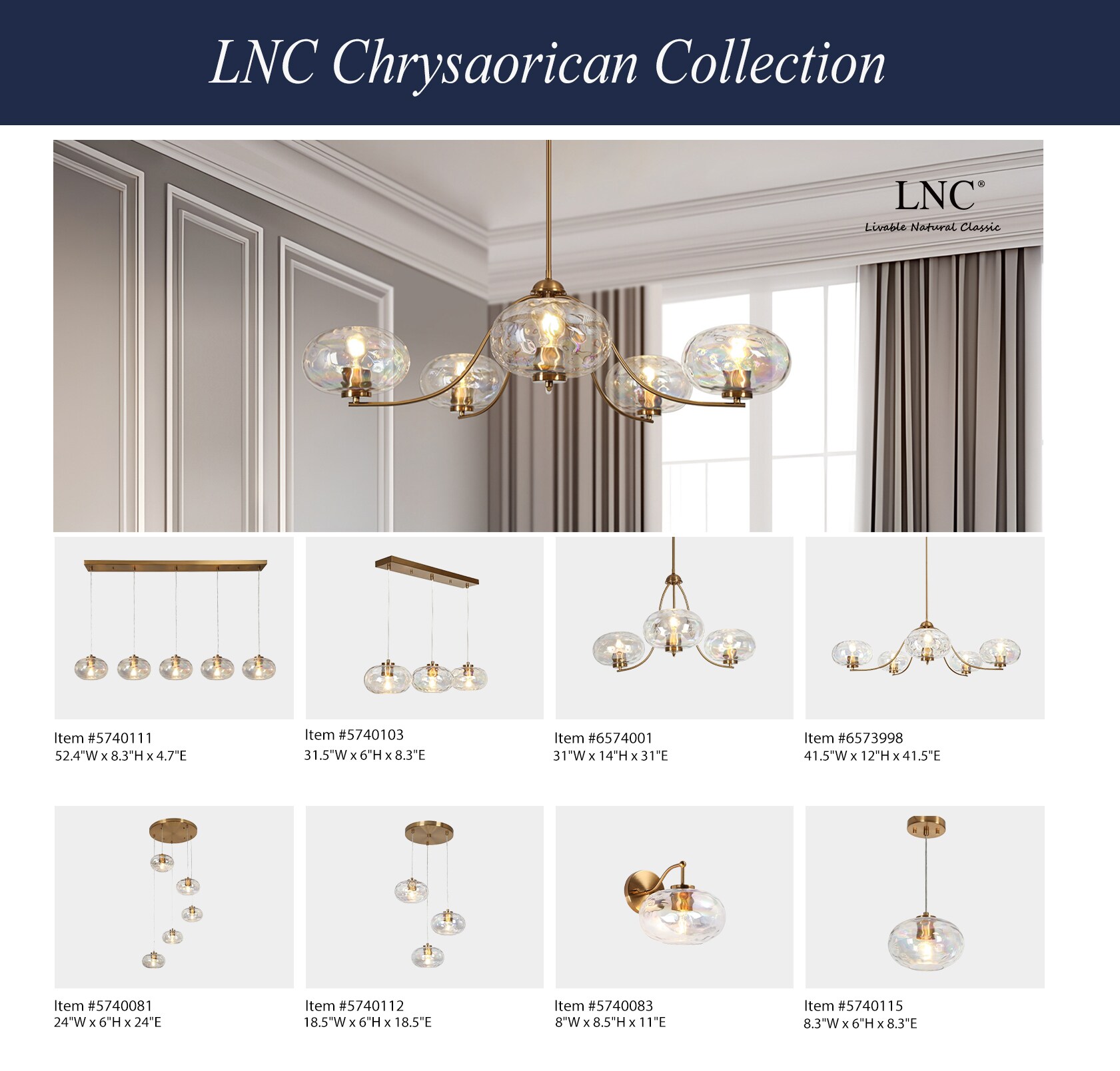 Modern Brass and Crystal 3-Light Cluster Pendant Chandelier