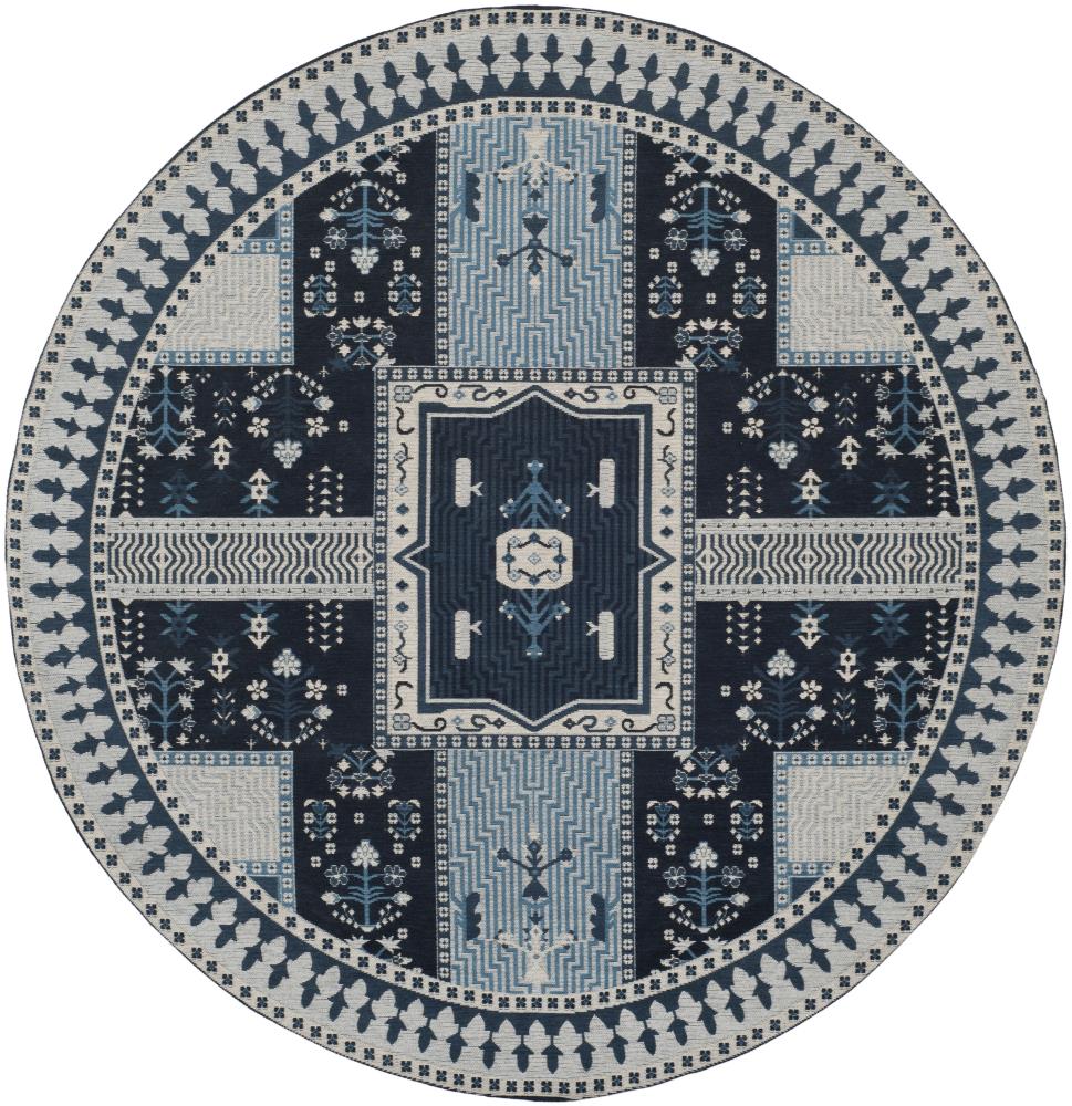 Safavieh CLV512A-6R Classic Vintage Tomaso 6 x 6 (ft) Loomed Cotton Navy/Light Blue Round Indoor Abstract Global Area rug