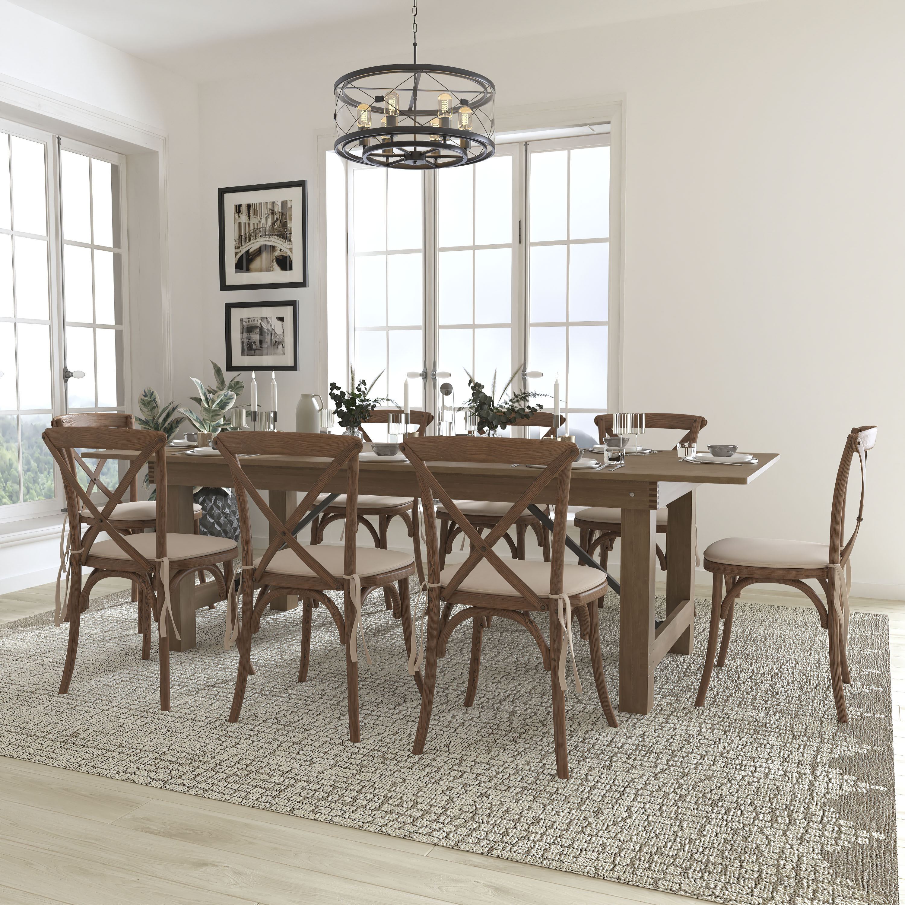 Flash Furniture 889142225515 Antique Rustic Rustic Dining Room Set with Rectangular Table ( Seats 8 )