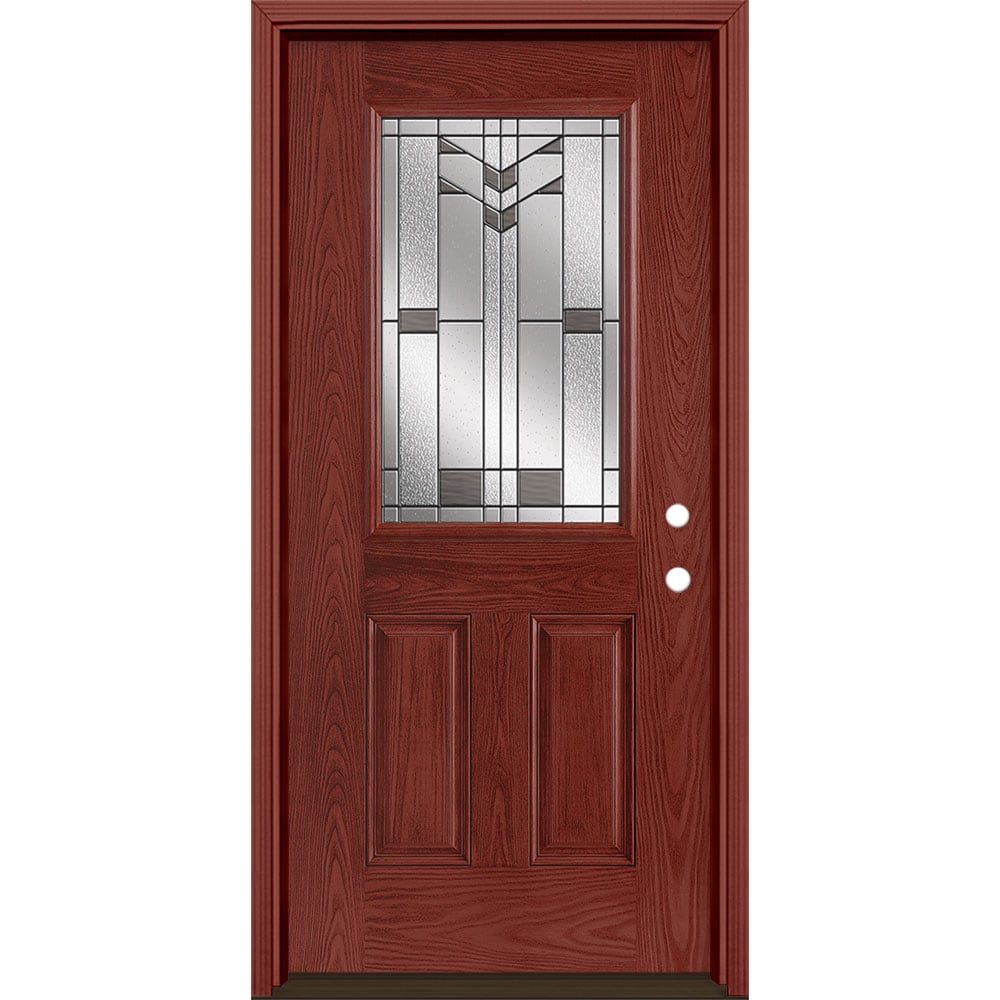 Masonite 3420245 Frontier 36-in x 80-in x 4-9/16-in Fiberglass Half lite Left-hand inswing Wineberry Stained Prehung Front Door with Brickmould Insulating core