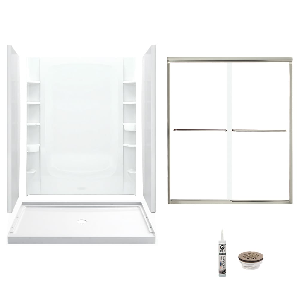 60" Frameless Rectangle Sliding Shower Kit with Clear Tempered Glass and Brushed Nickel Hardware