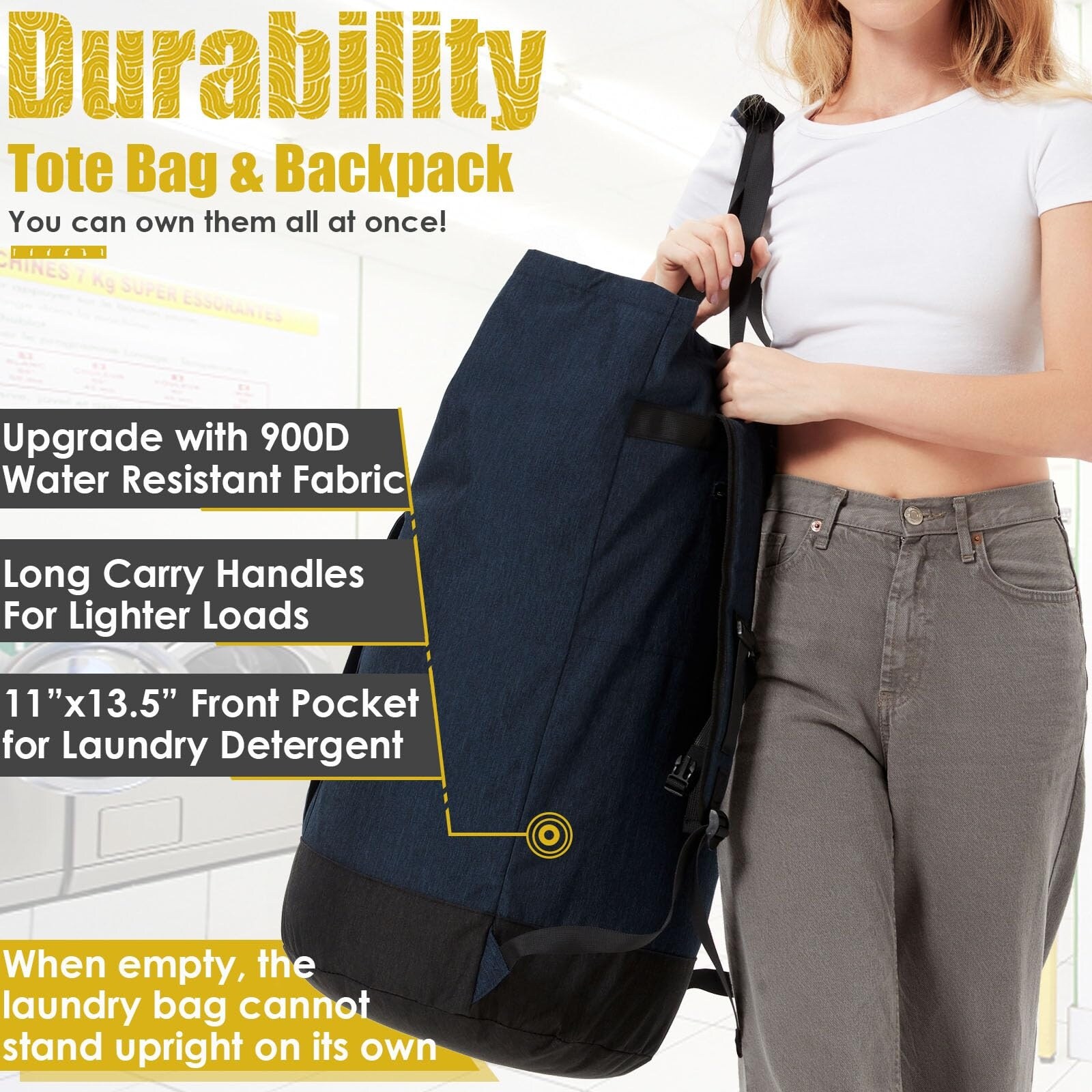 Aoibox  115L Heavy Duty Laundry Backpack with Shoulder Straps Large Dirty Clothes Bag Oyster Grey