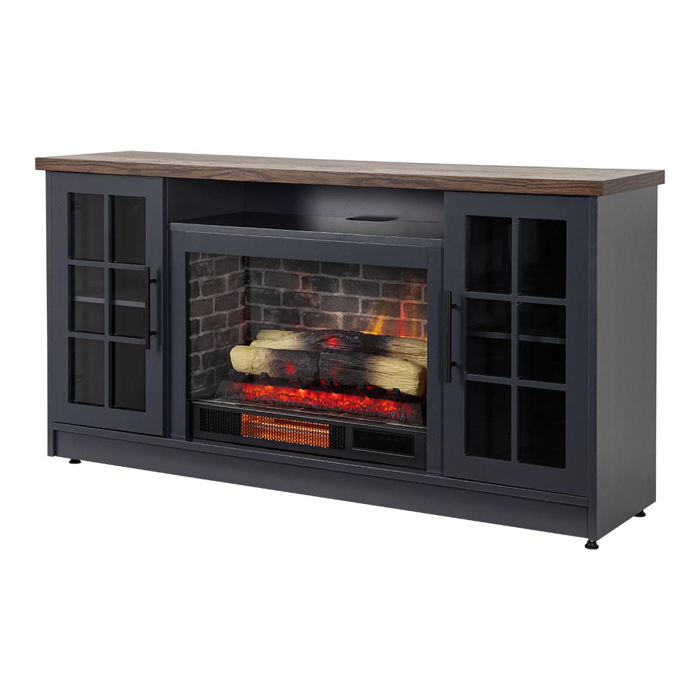 Country Living CL-M-7217-TT 60 W Dalton Steel Blue TV Stand with Infrared quartz Flat wall Electric Fireplace with Remote Control Included