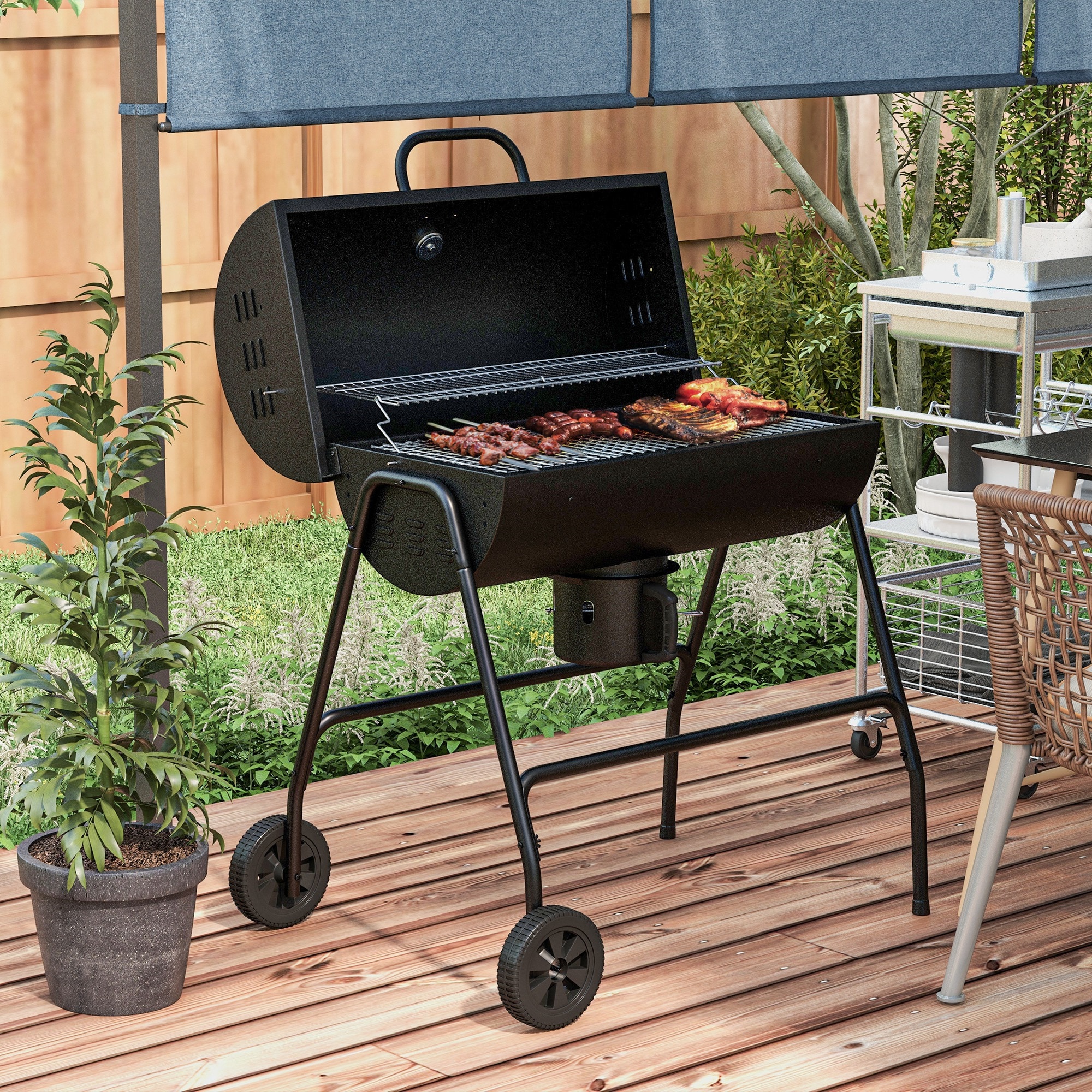 BABOOM 30 in W Black Barrel Charcoal Grill BOM P174302 OR at Lowes