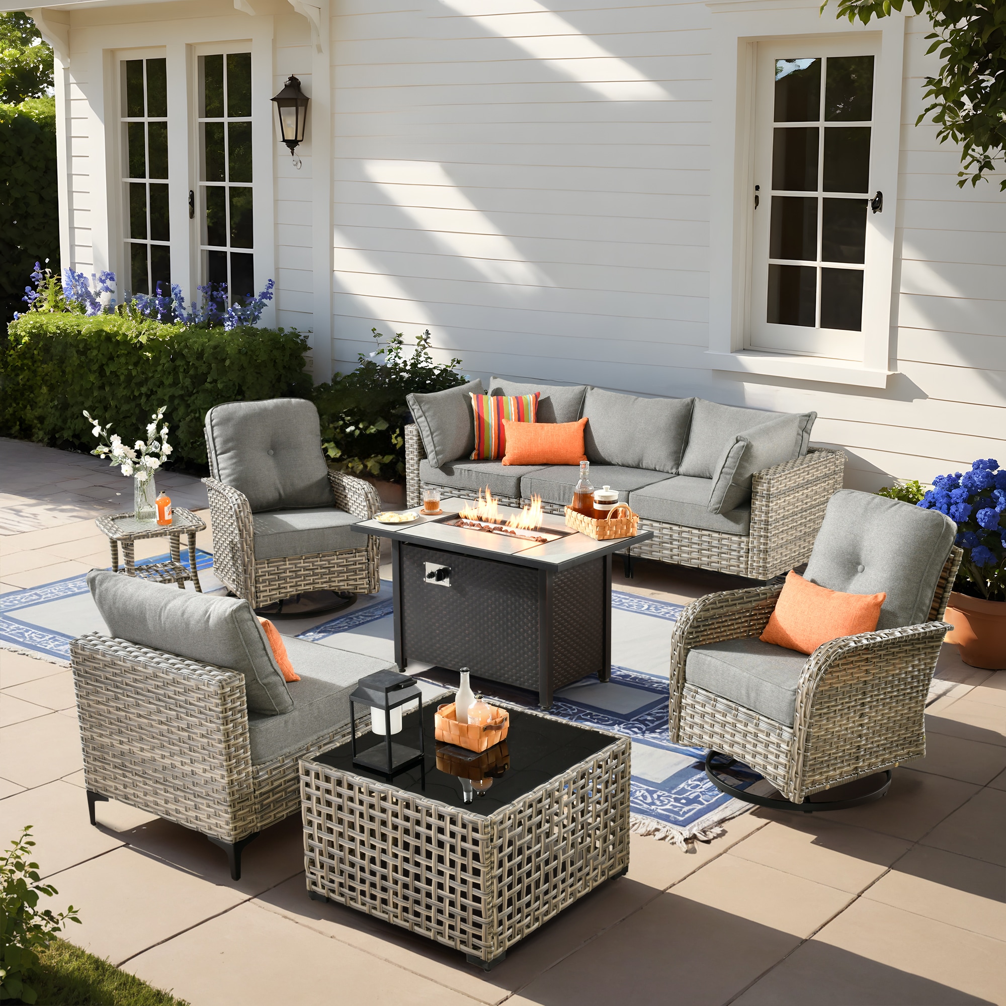 ALTRIGUS 6LCFP03VYZSKT209AL 9 -Piece Wicker Patio Sofa Conversation Set with Dark Gray Cushions