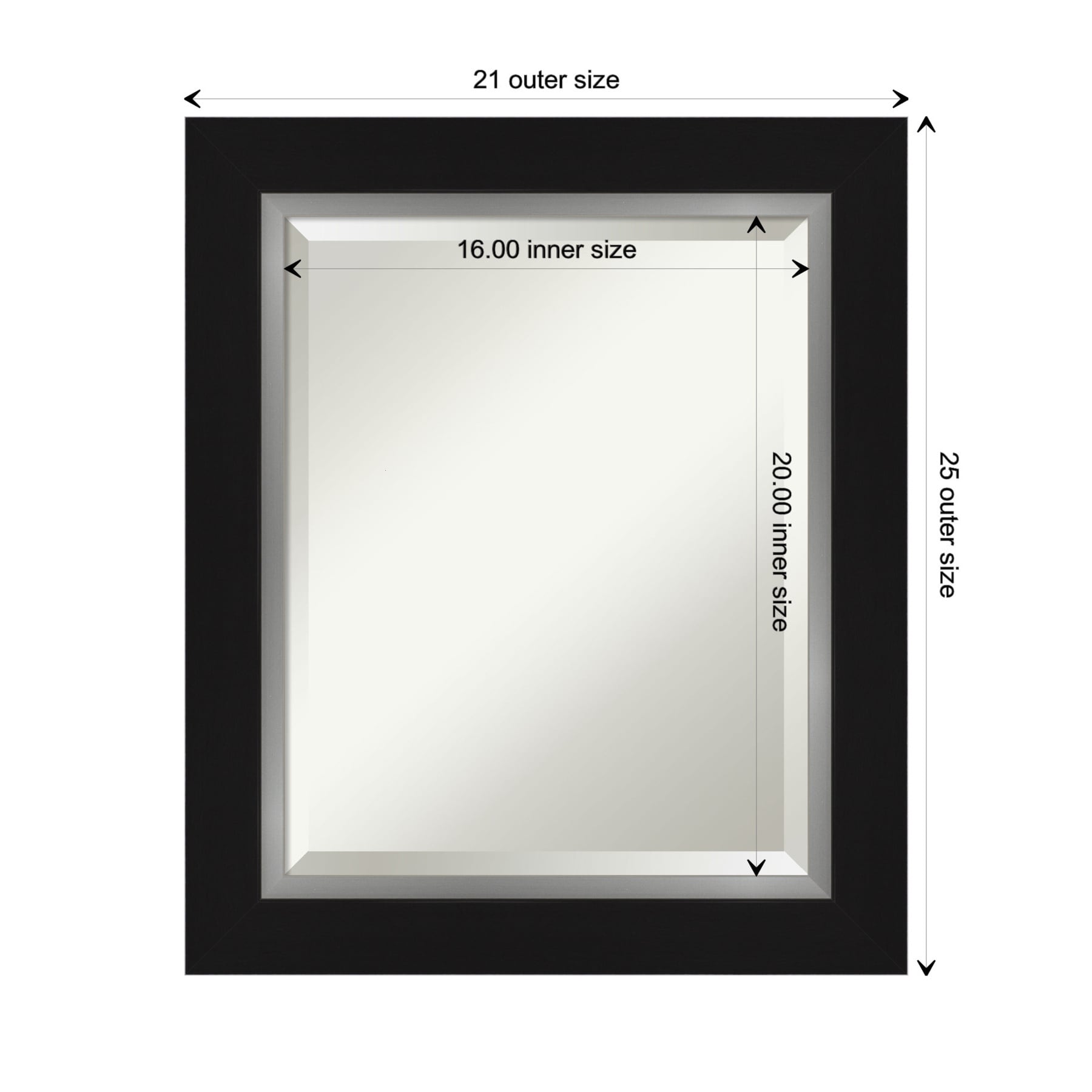 Eva Black Silver Rectangular Beveled Wall Mirror