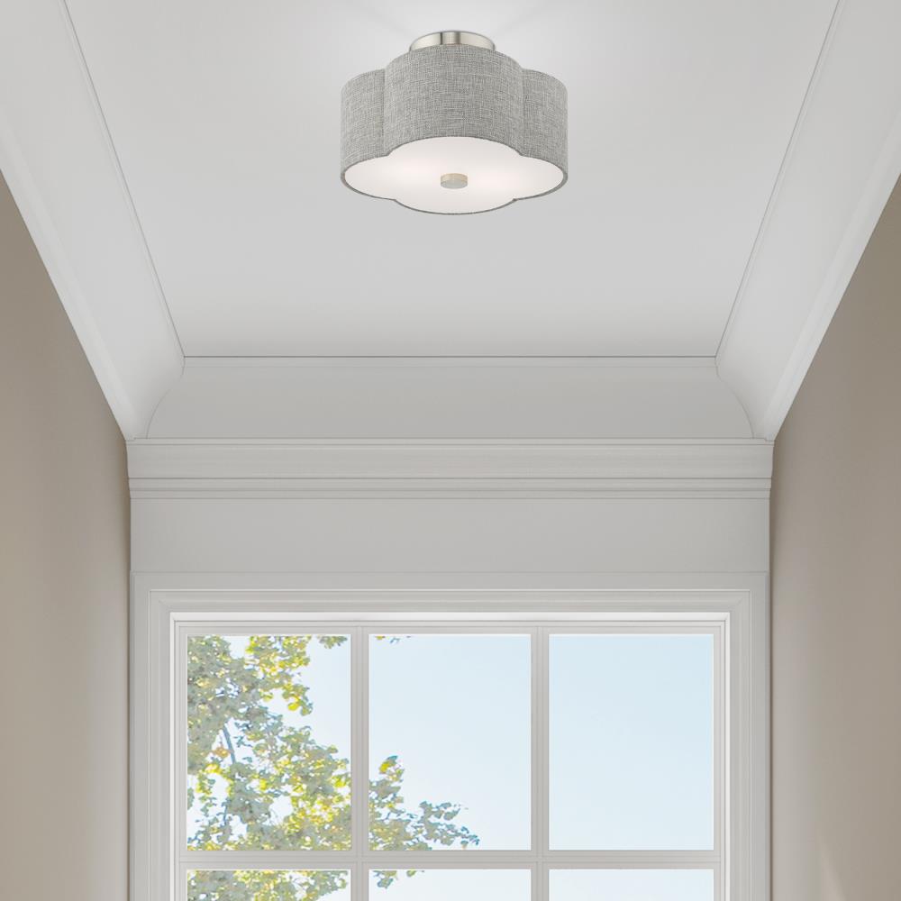 Kalmar Clover-Shaped Gray Drum Shade Ceiling Mount in Brushed Nickel