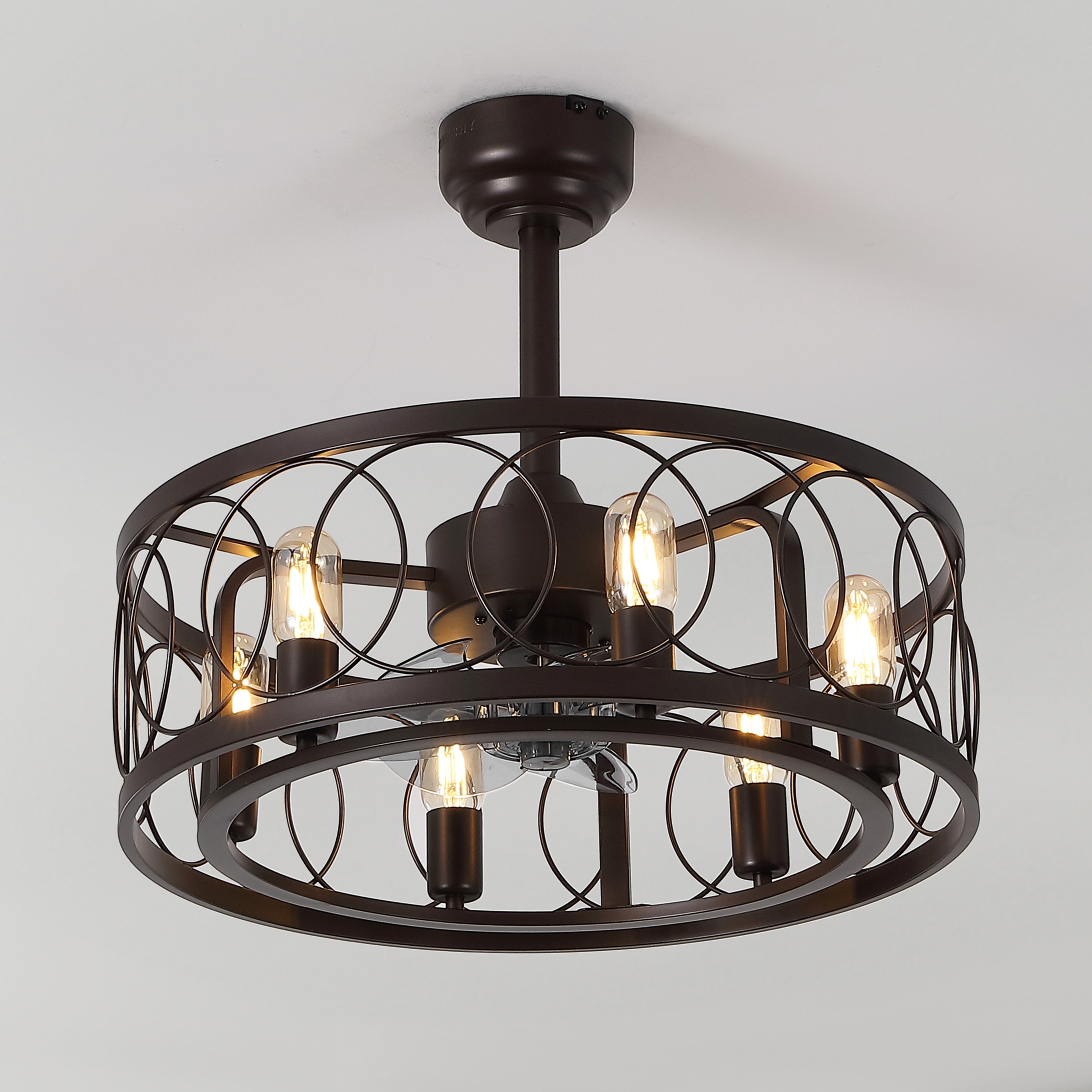 JONATHAN  Y JYL9732A Celeste Industrial Metal 21.63-in Downrod or Flush Mount Smart Oil Rubbed Bronze with Fandelier Ceiling Fan Without Light - Remote Included ( 7 -Blade )
