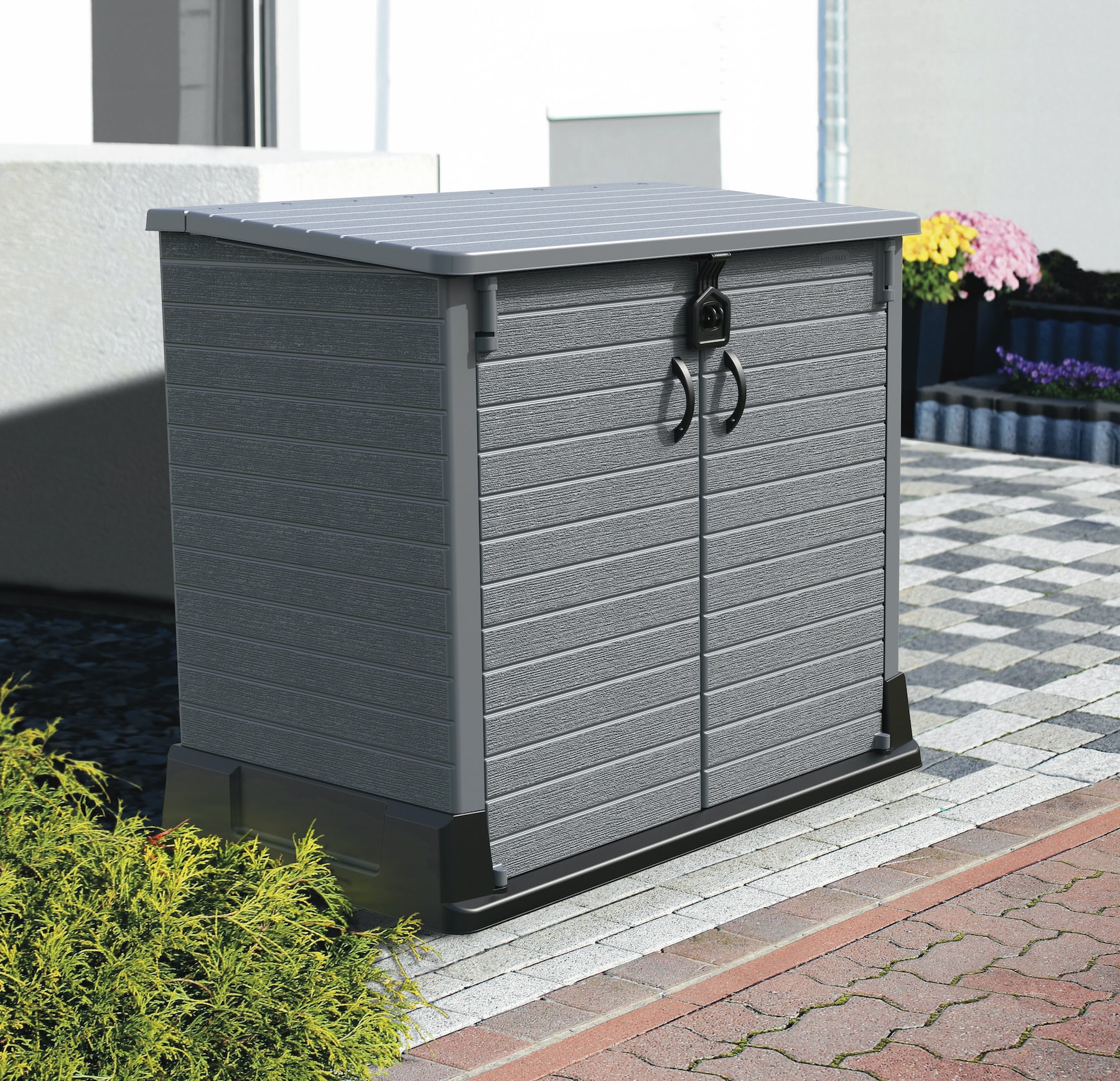 Duramax Gray Resin Outdoor Deck Storage Shed with Latching Doors